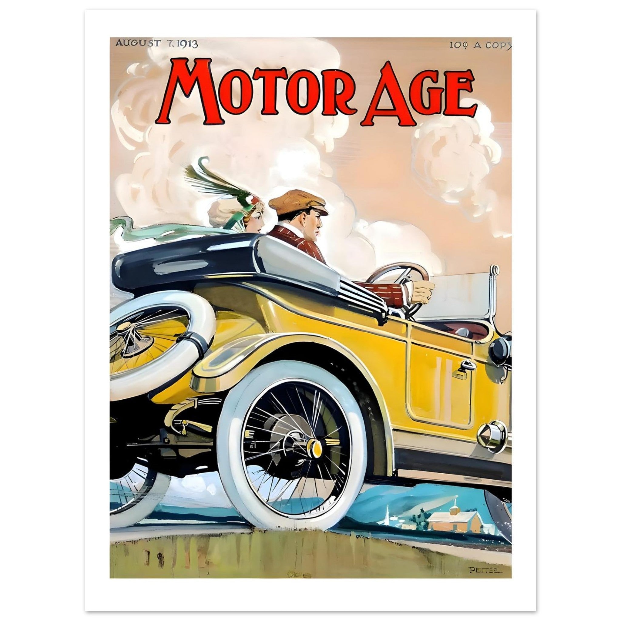 1913 Motor Age Golden Touring Car Poster - Transit Art