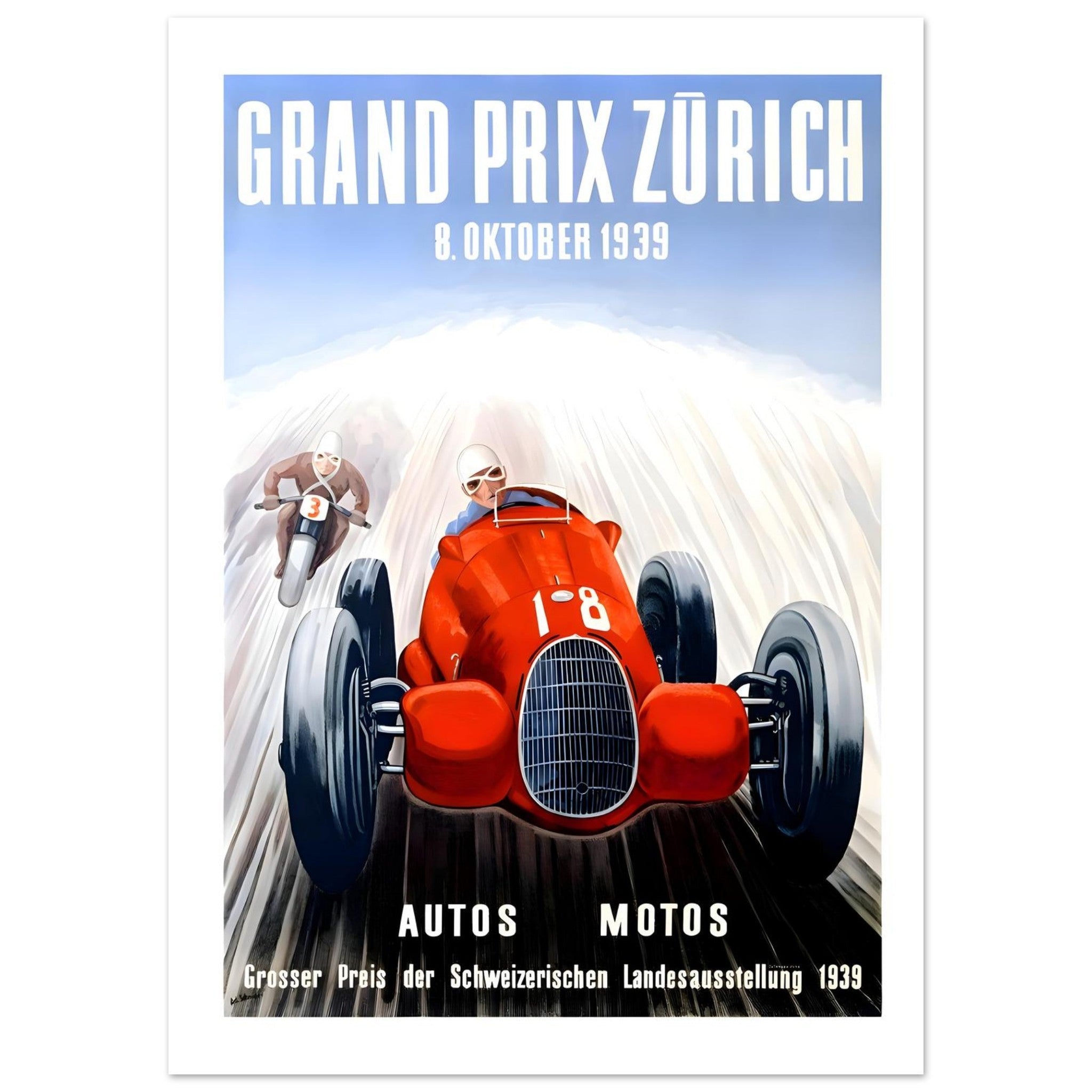 1939 Grand Prix Zürich Autos and Motos Poster - Transit Art