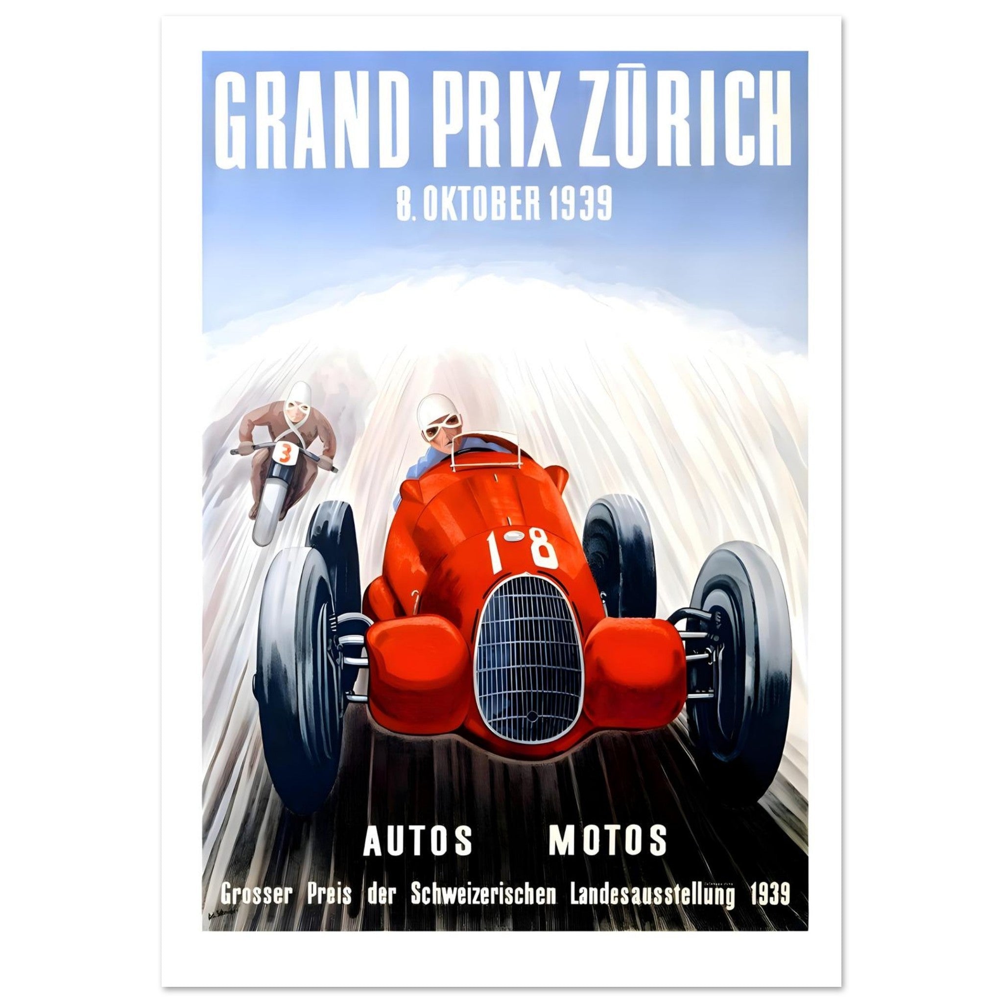 1939 Grand Prix Zürich Autos and Motos Poster - Transit Art
