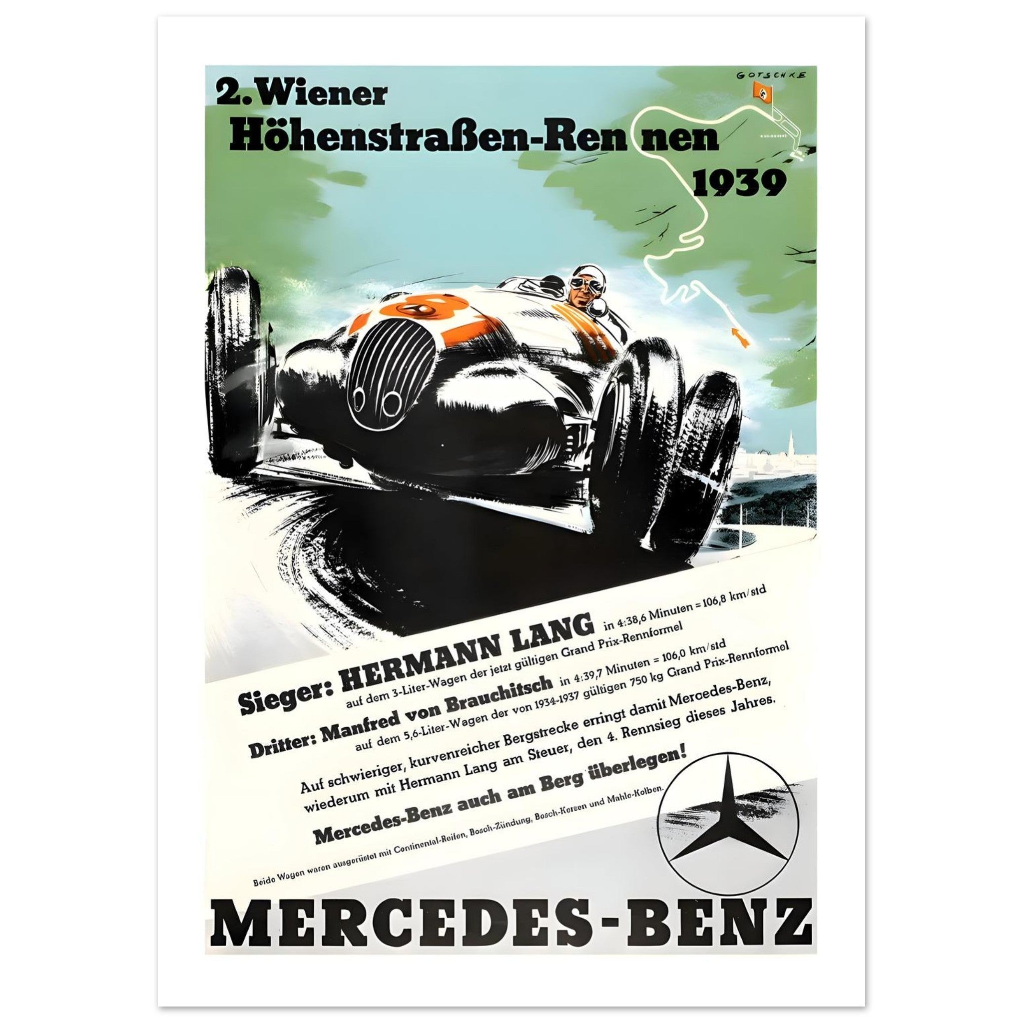 1939 Mercedes - Benz Wiener Höhenstraßen - Rennen Poster - Transit Art