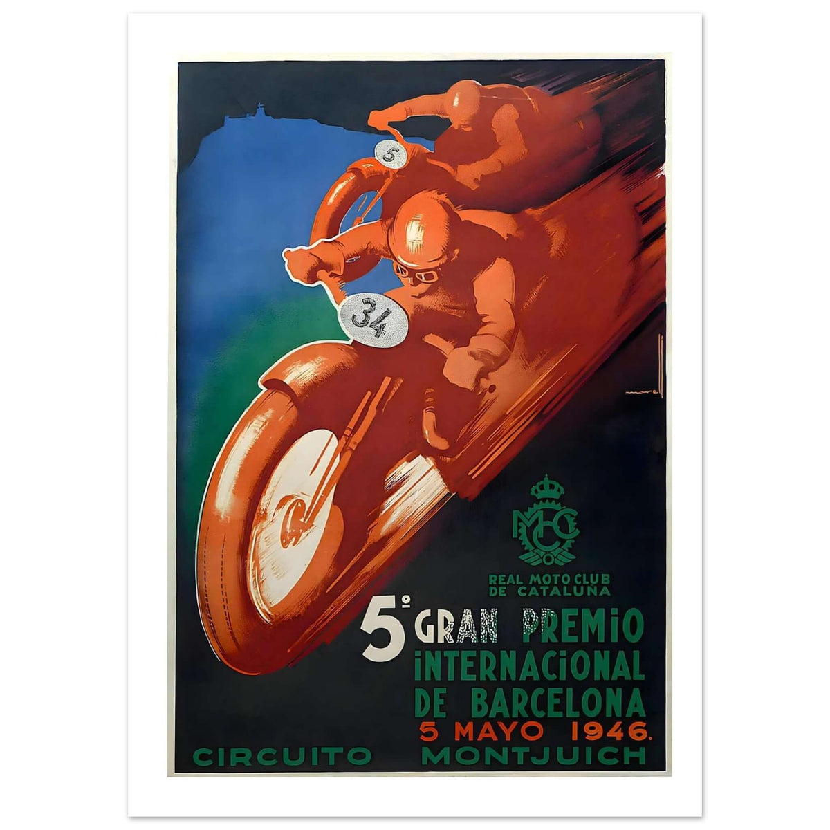 1946 Gran Premio Barcelona Motorcycle Racing Poster - Transit Art