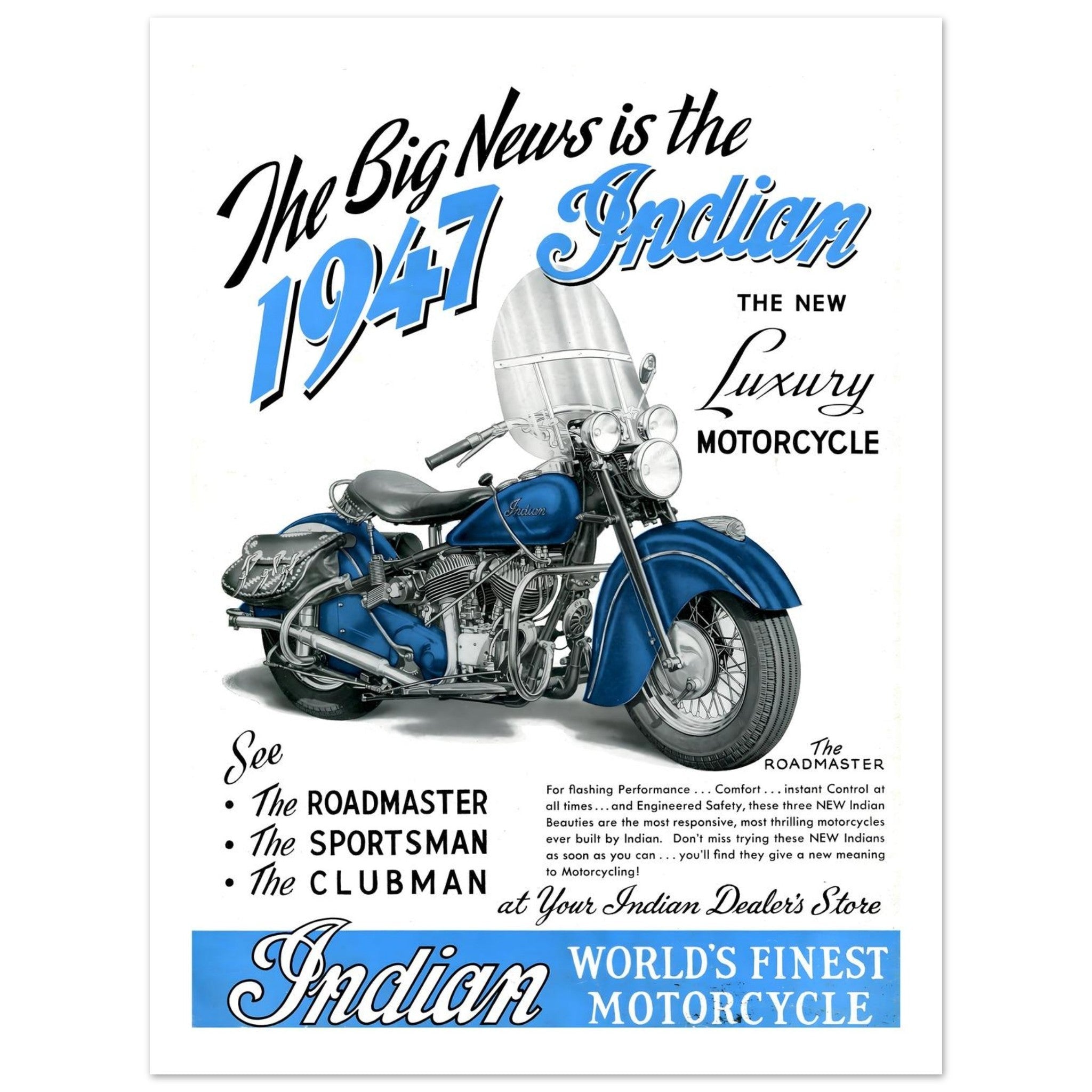1947 Indian Roadmaster: Post - War Luxury and Blue Elegance - Transit Art