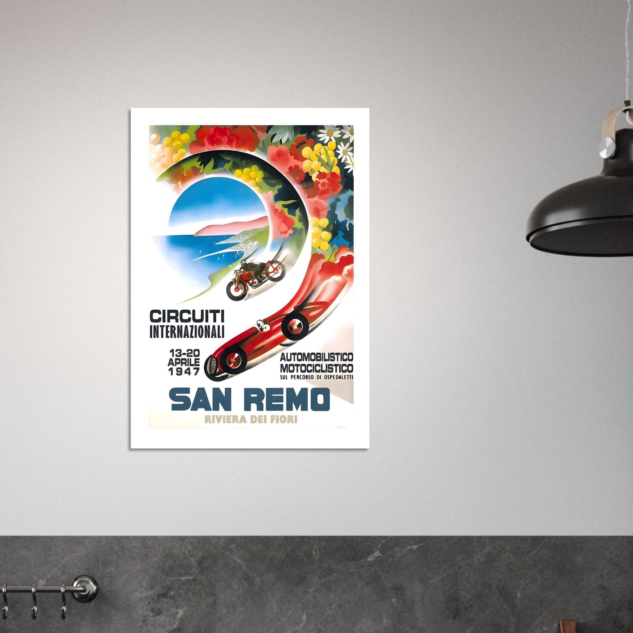 1947 San Remo International Motorcycle Racing Poster - Transit Art