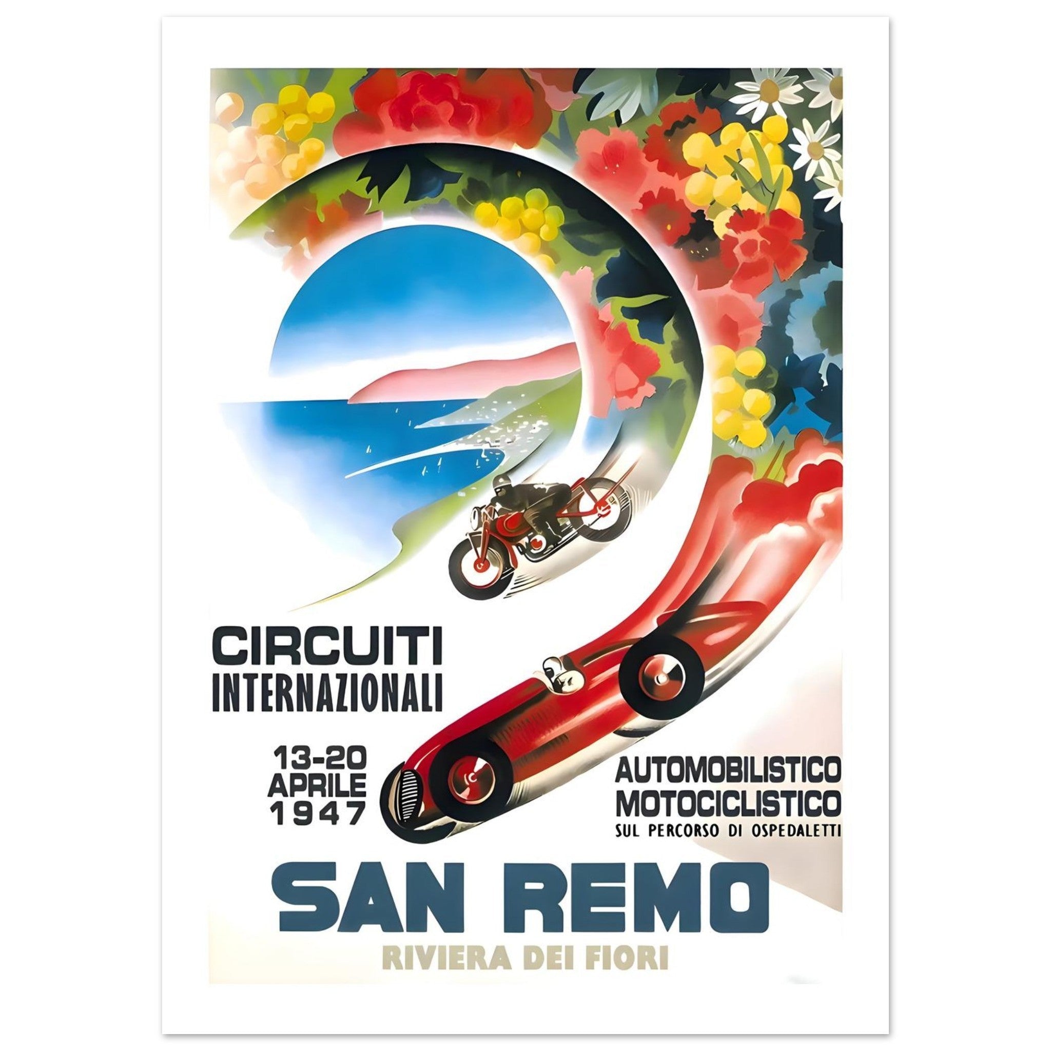 1947 San Remo Riviera dei Fiori Racing Poster - Transit Art