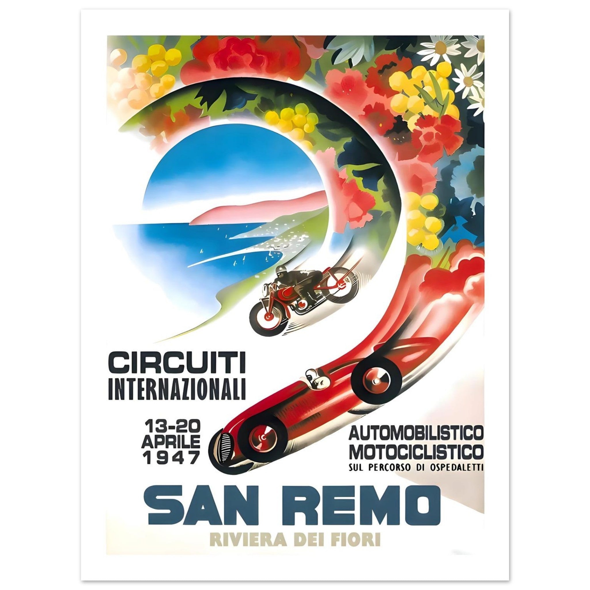 1947 San Remo Riviera dei Fiori Racing Poster - Transit Art