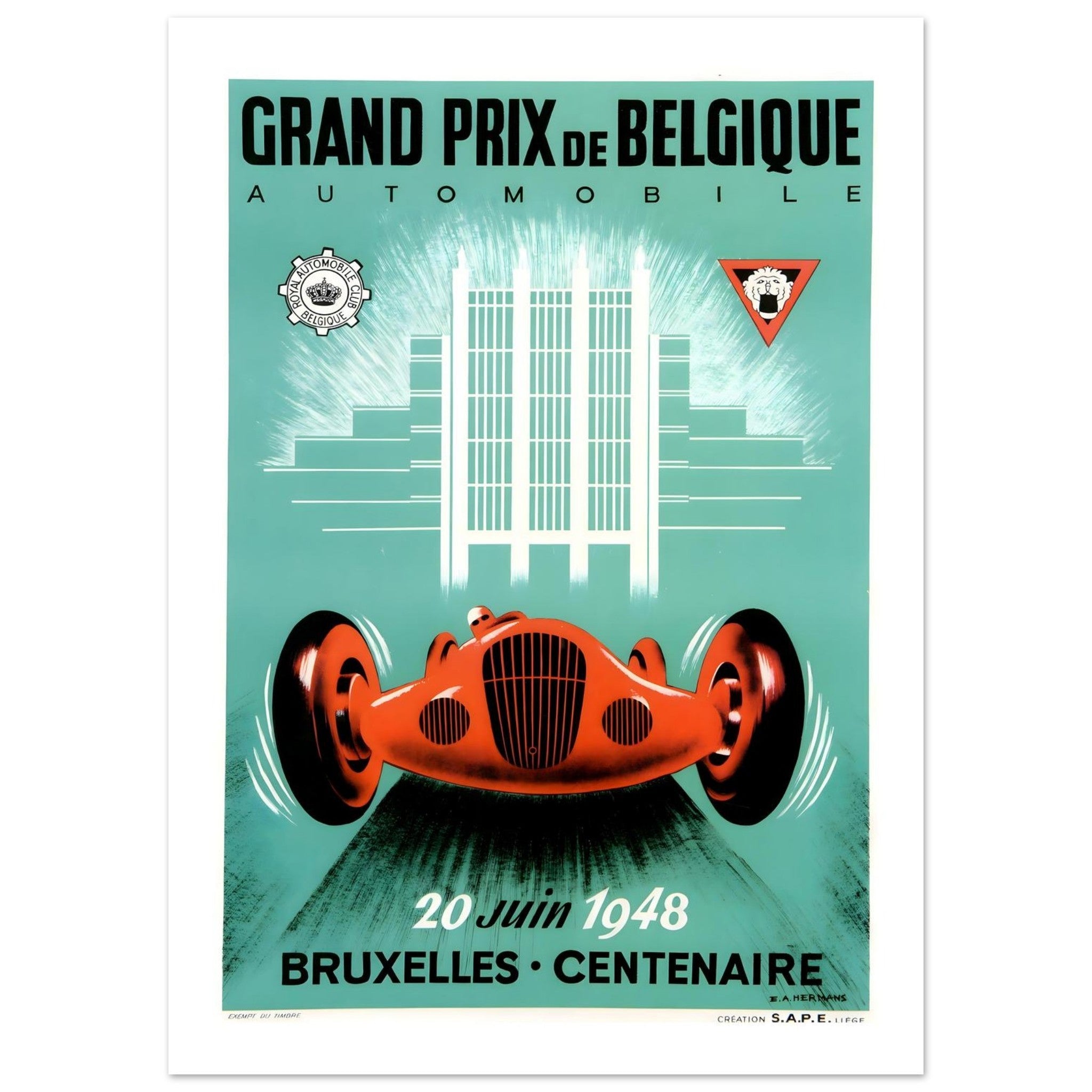 1948 Grand Prix de Belgique Bruxelles - Centenaire Poster - Transit Art