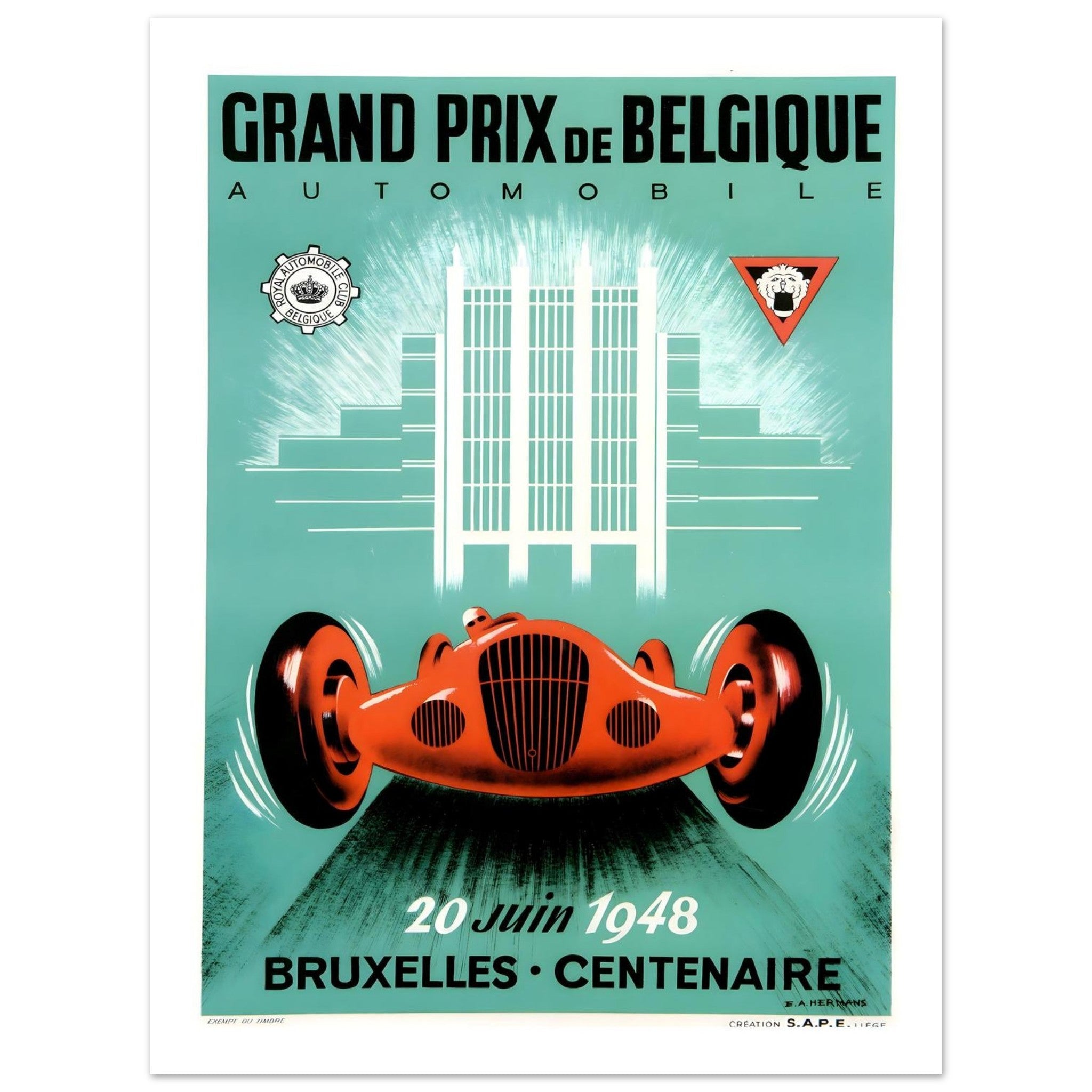 1948 Grand Prix de Belgique Bruxelles - Centenaire Poster - Transit Art
