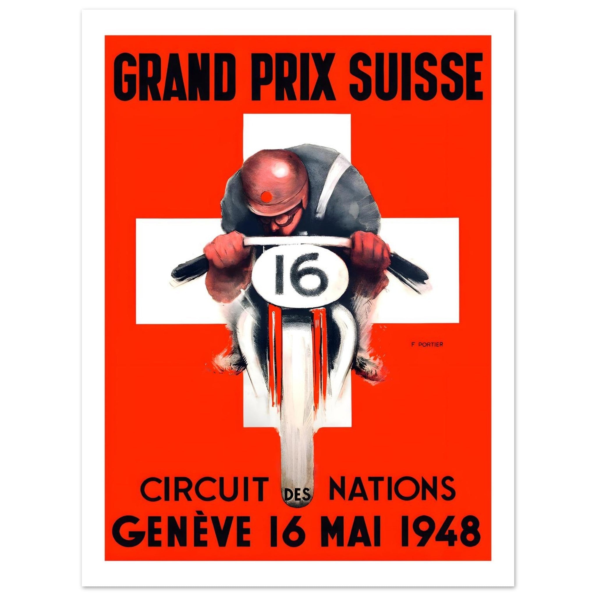 1948 Grand Prix Suisse Geneva Motorcycle Poster - Transit Art