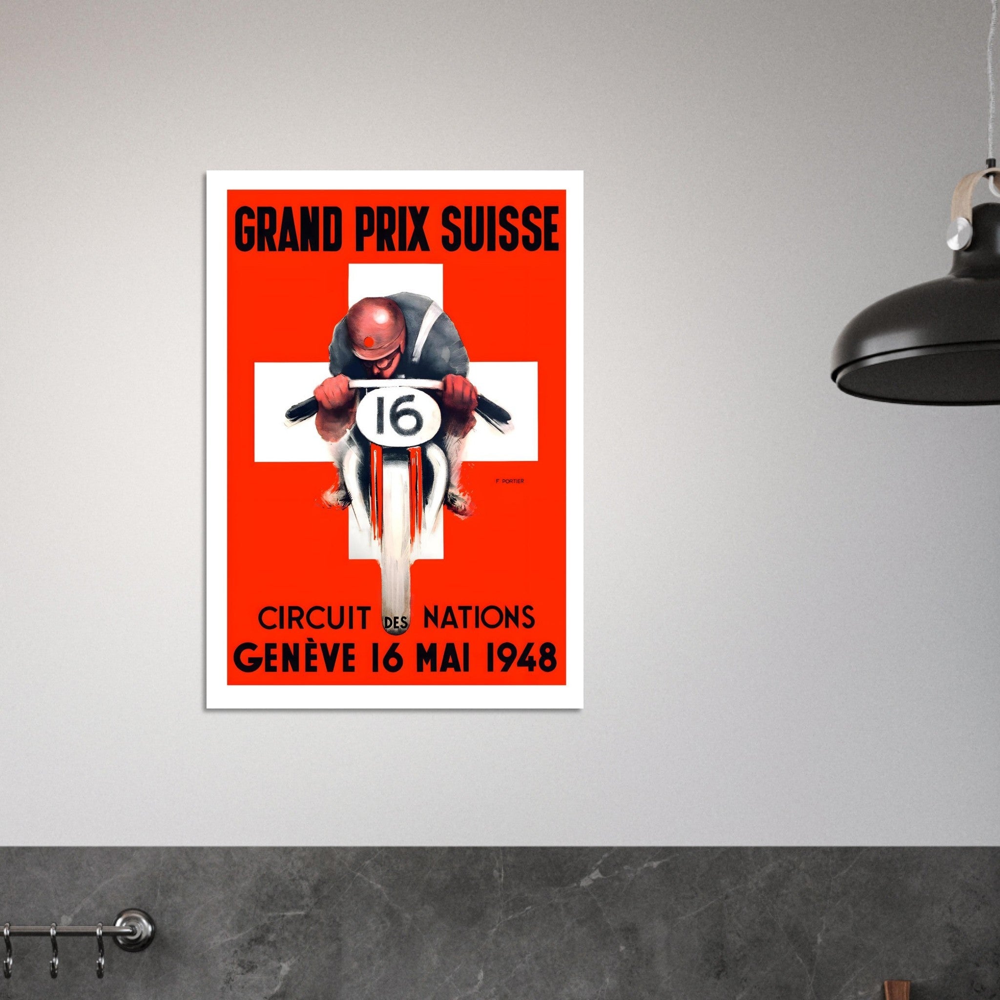 1948 Grand Prix Suisse Geneva Motorcycle Poster - Transit Art