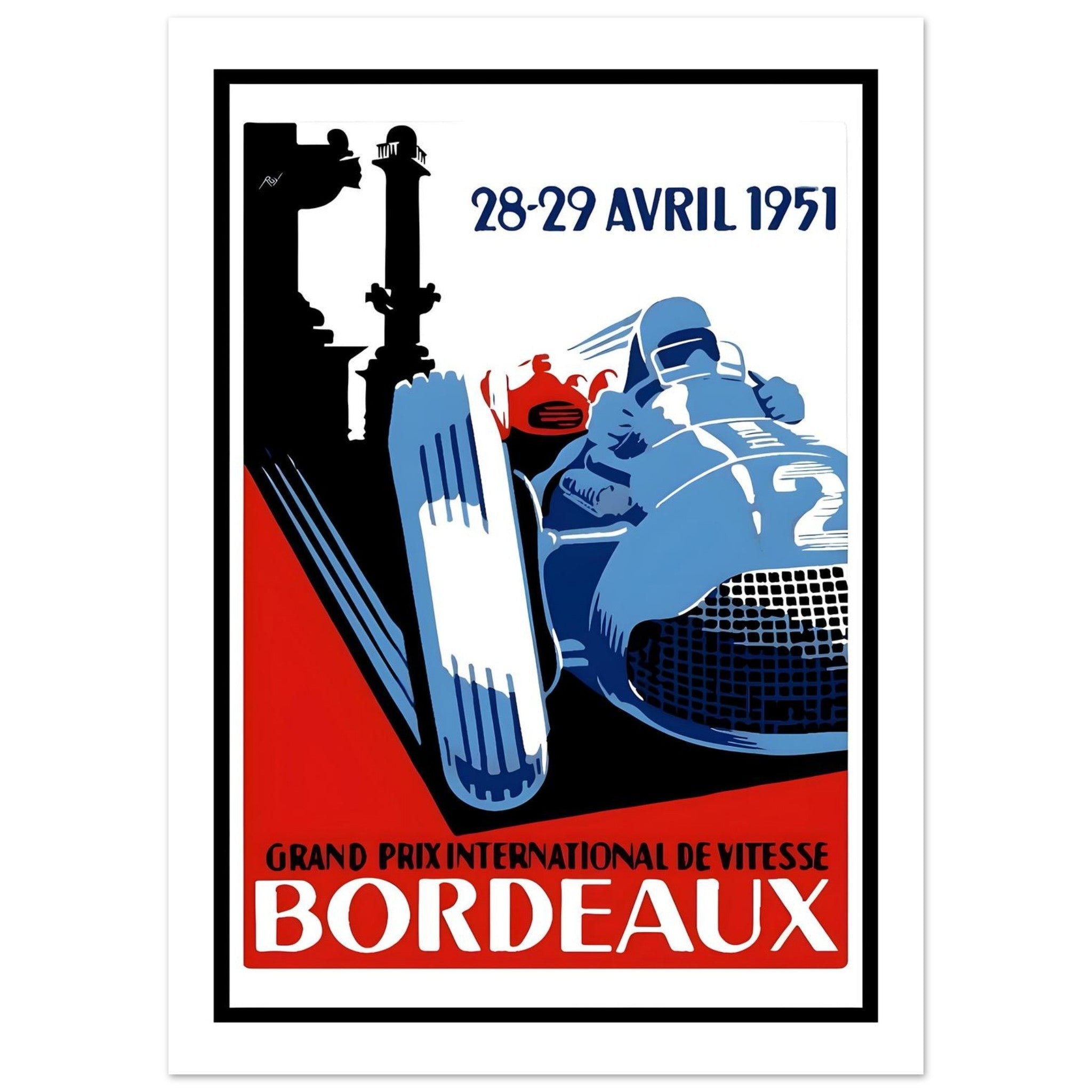 1951 Bordeaux Grand Prix Vintage Racing Poster - Transit Art
