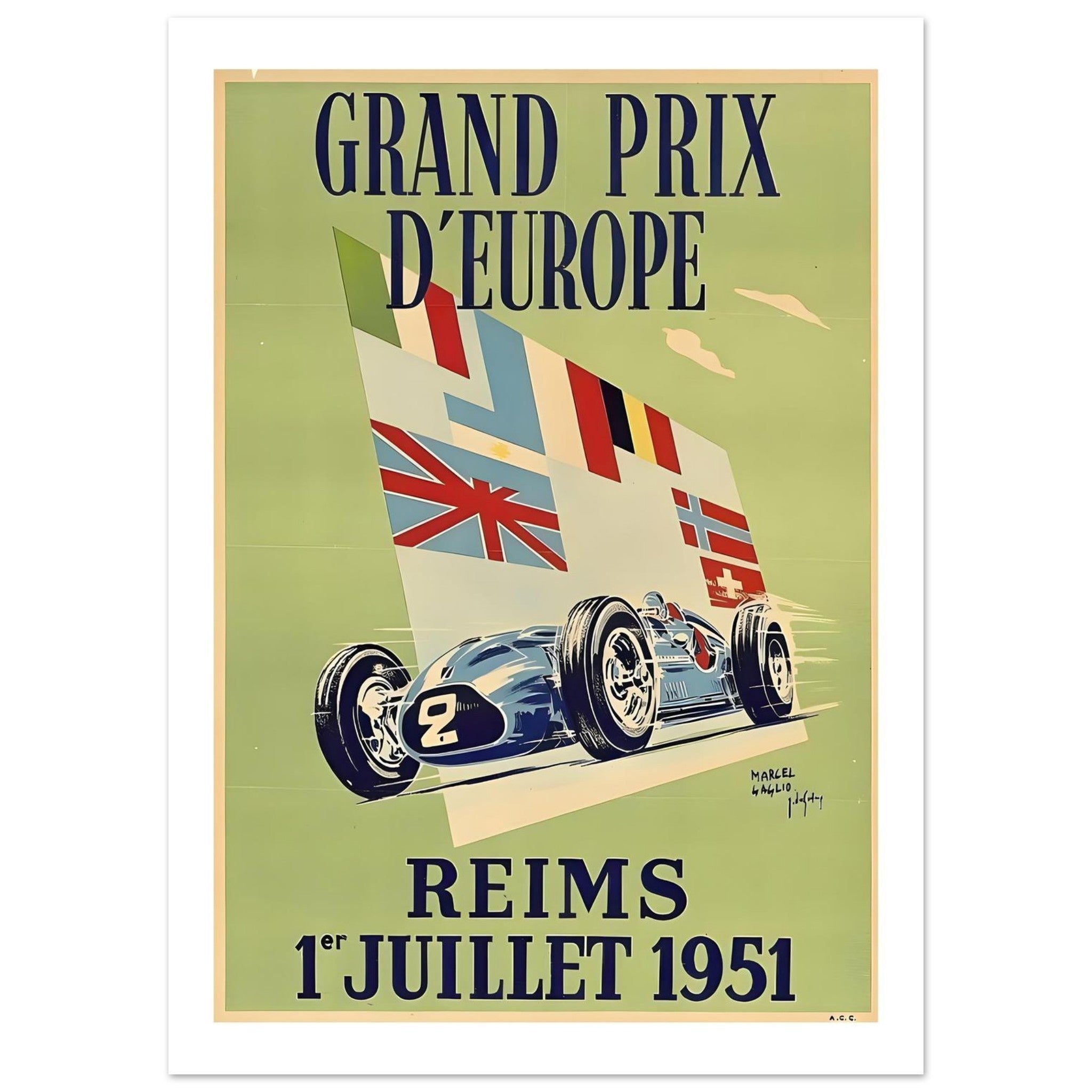 1951 Grand Prix d’Europe Reims Poster - Transit Art