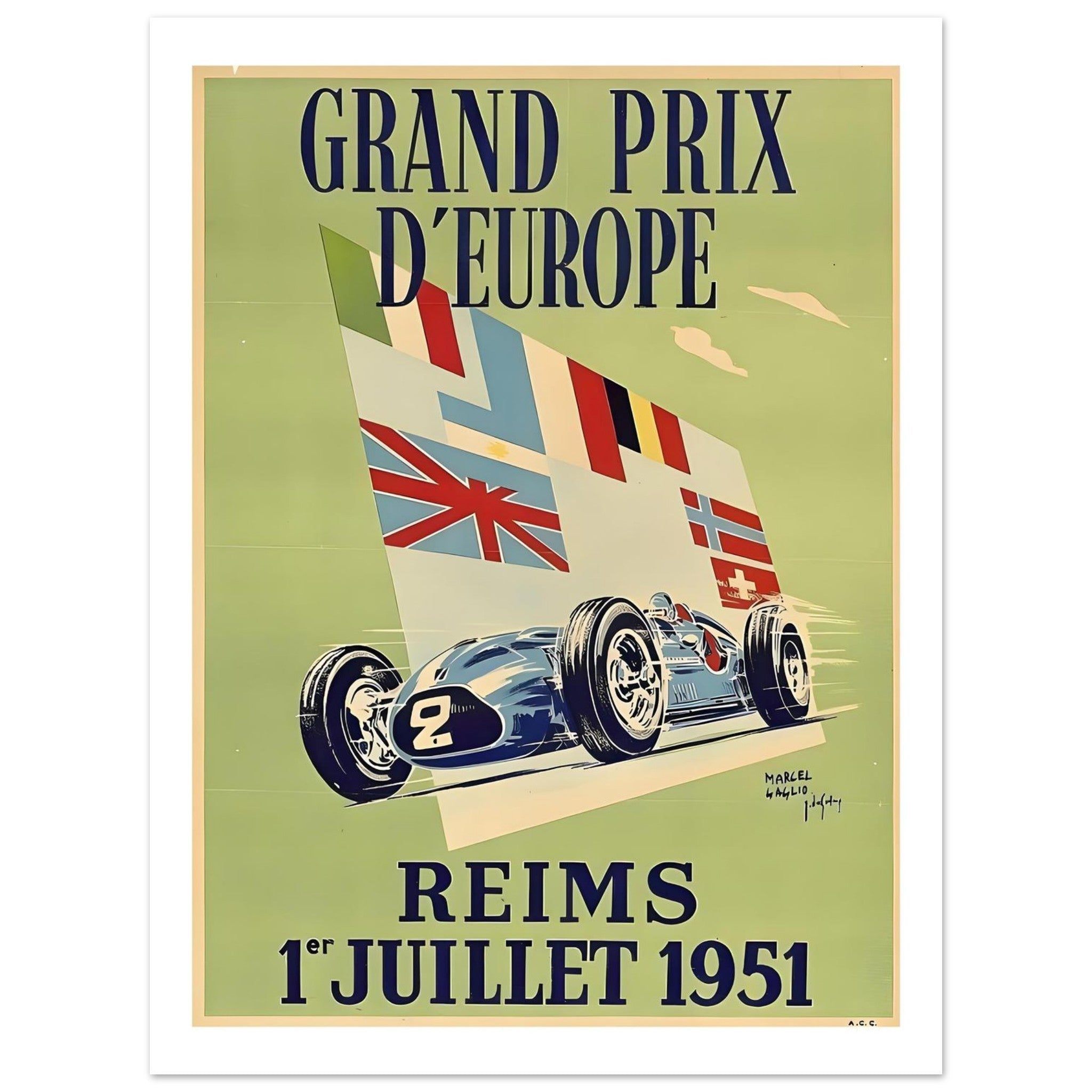 1951 Grand Prix d’Europe Reims Poster - Transit Art