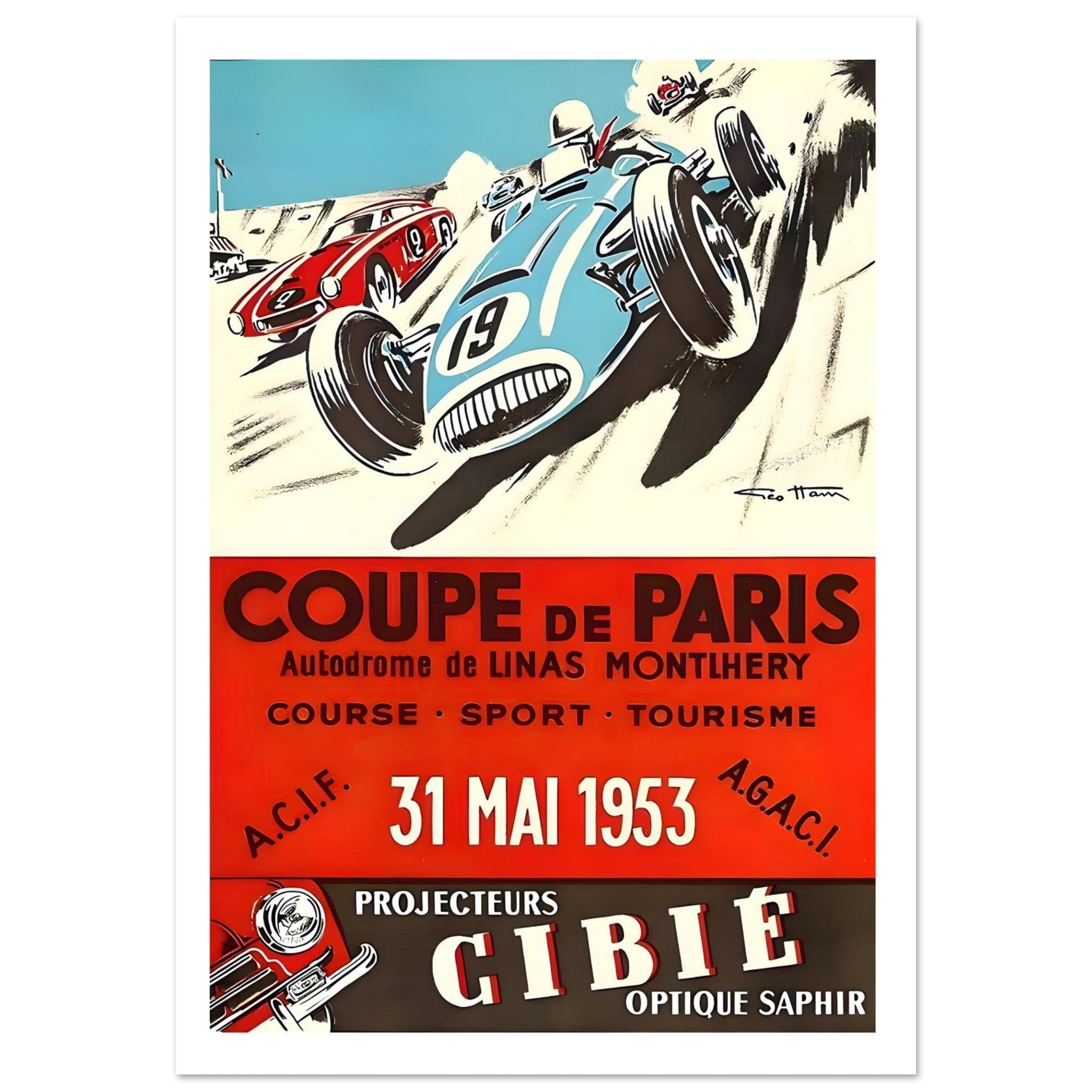 1953 Coupe de Paris Cibié Racing Poster - Transit Art
