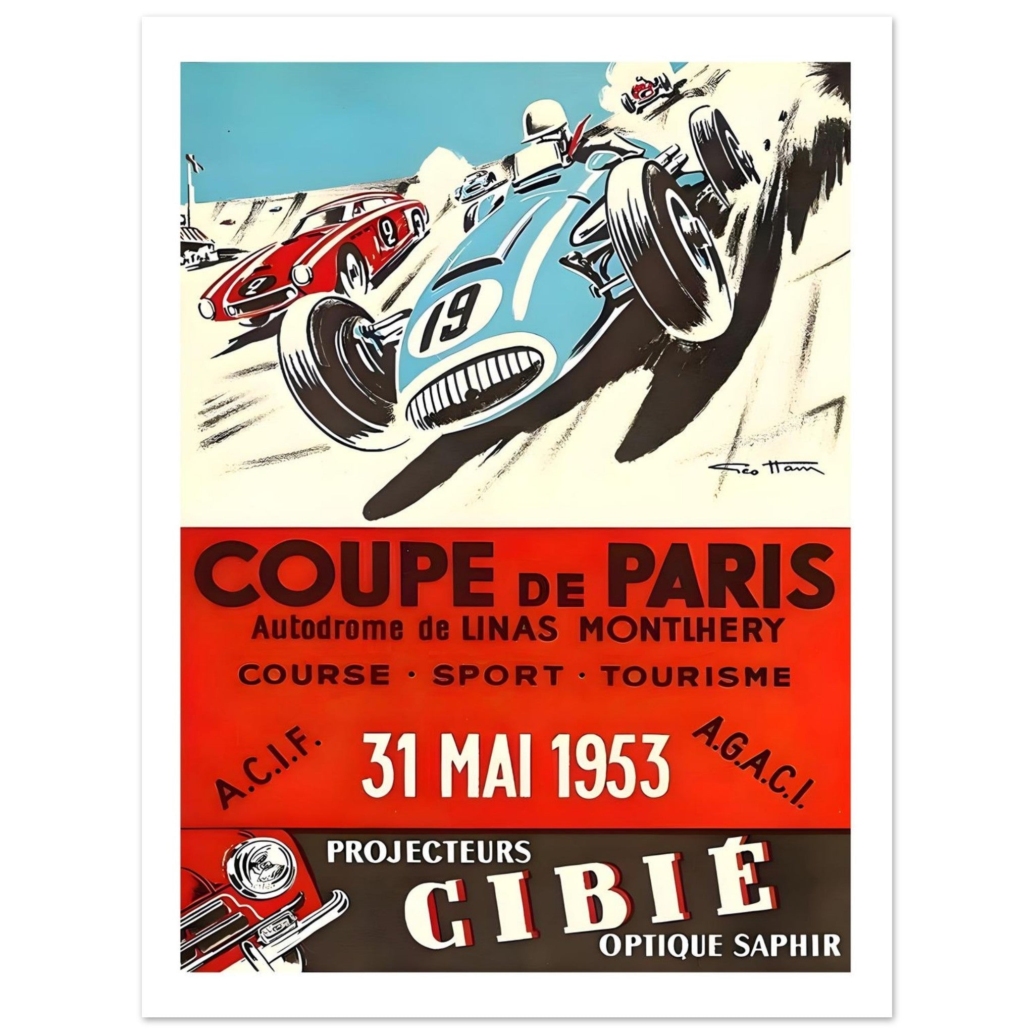 1953 Coupe de Paris Cibié Racing Poster - Transit Art
