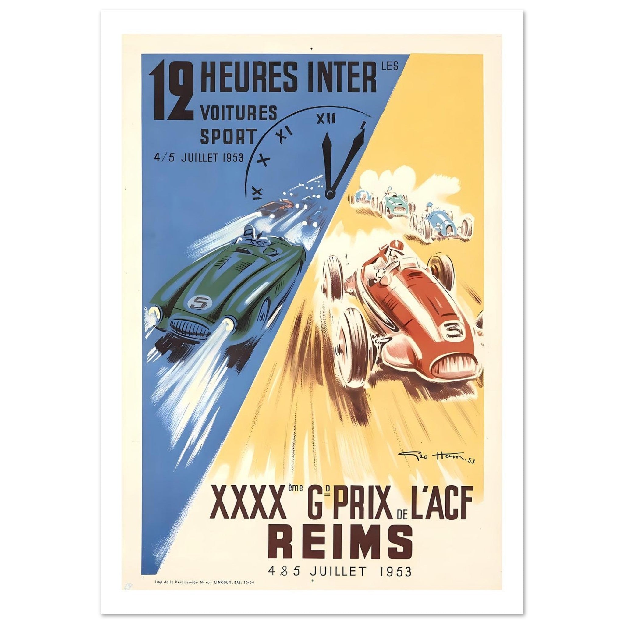 1953 Reims 12 Heures & Grand Prix Poster - Transit Art