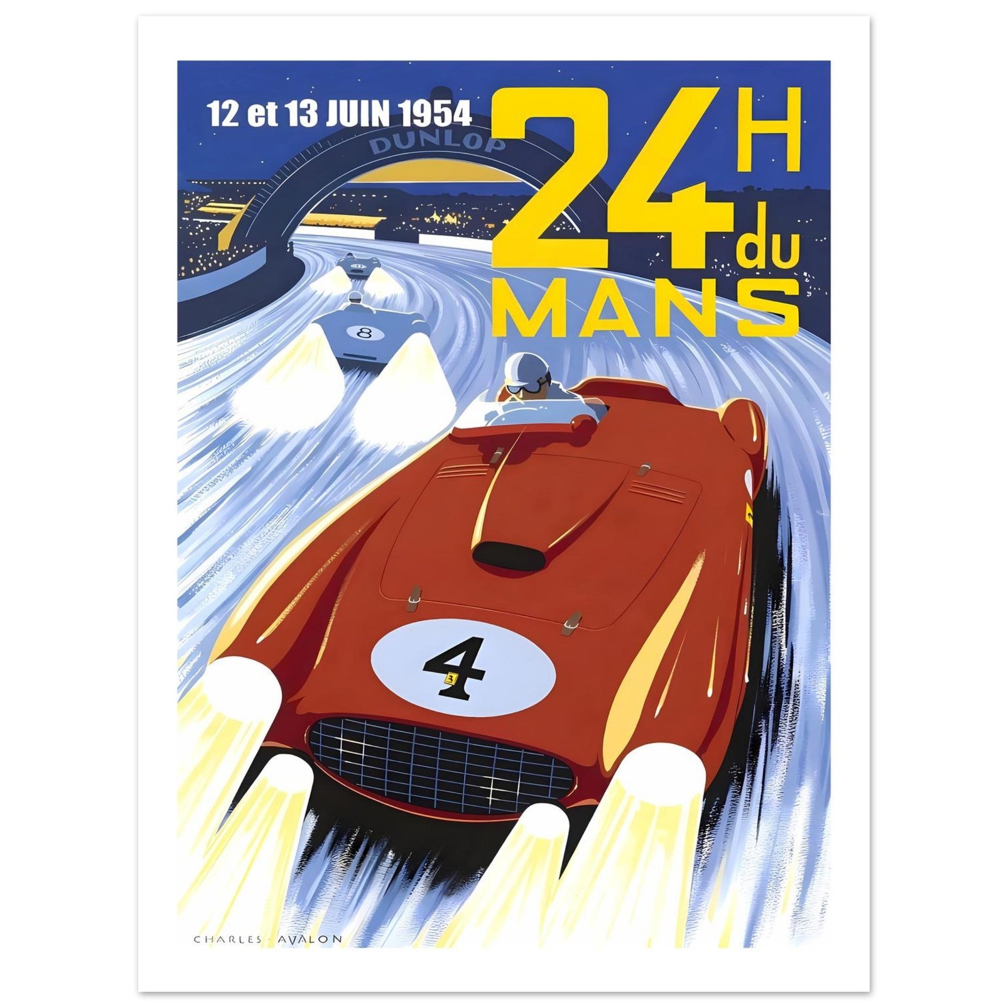 1954 24 Heures du Mans Night Racing Poster - Transit Art