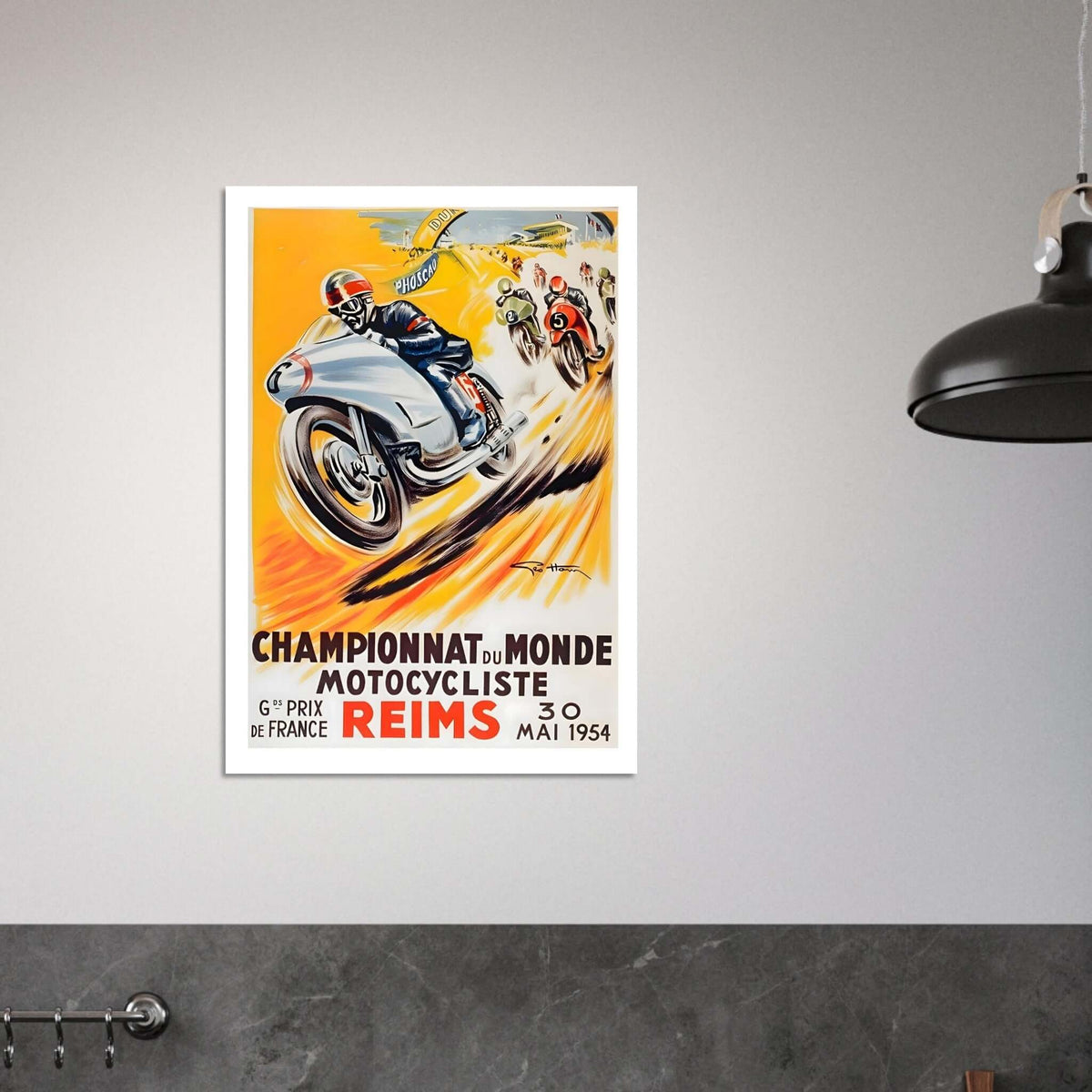1954 French Grand Prix Reims Motorcycle Racing Poster - Transit Art