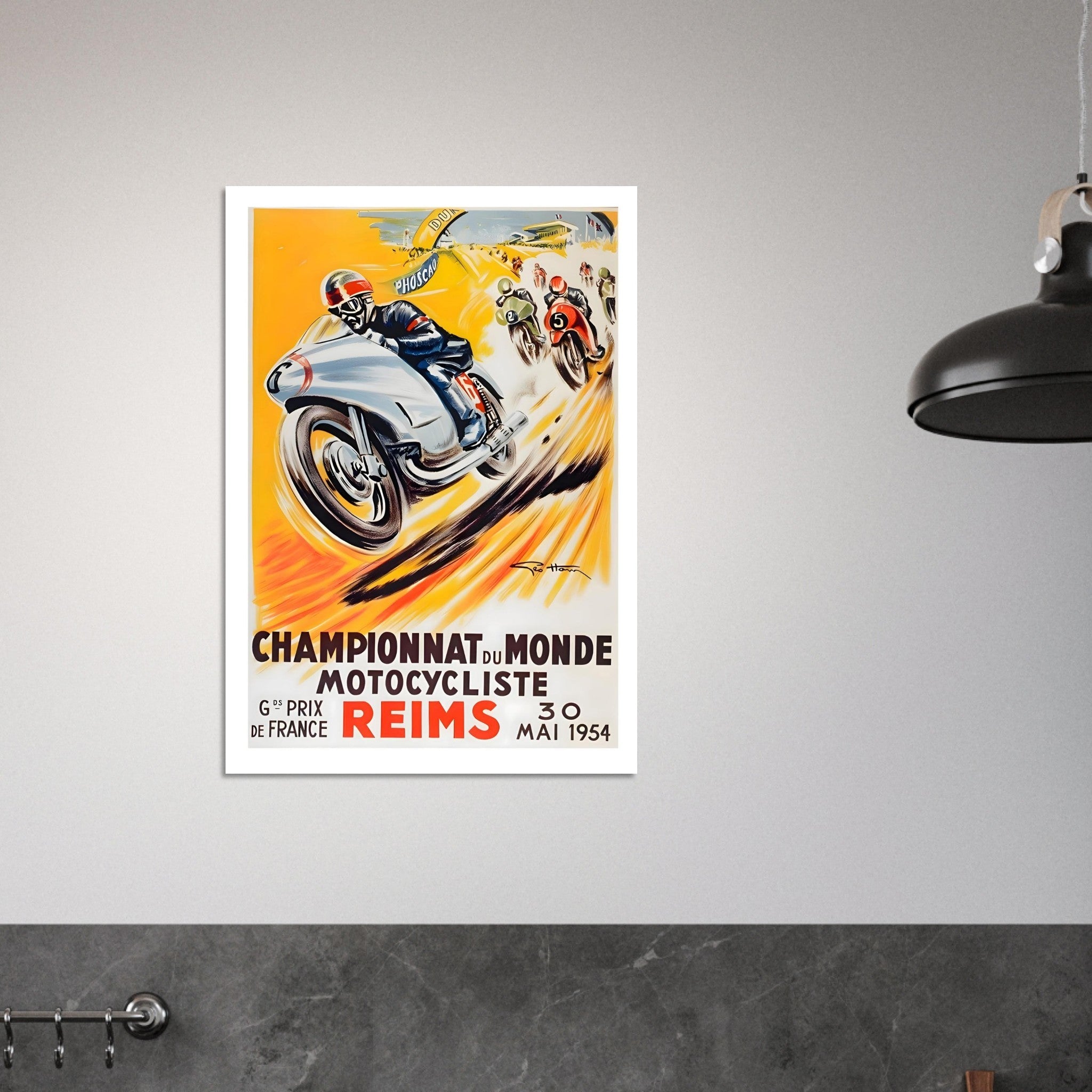 1954 French Grand Prix Reims Motorcycle Racing Poster - Transit Art
