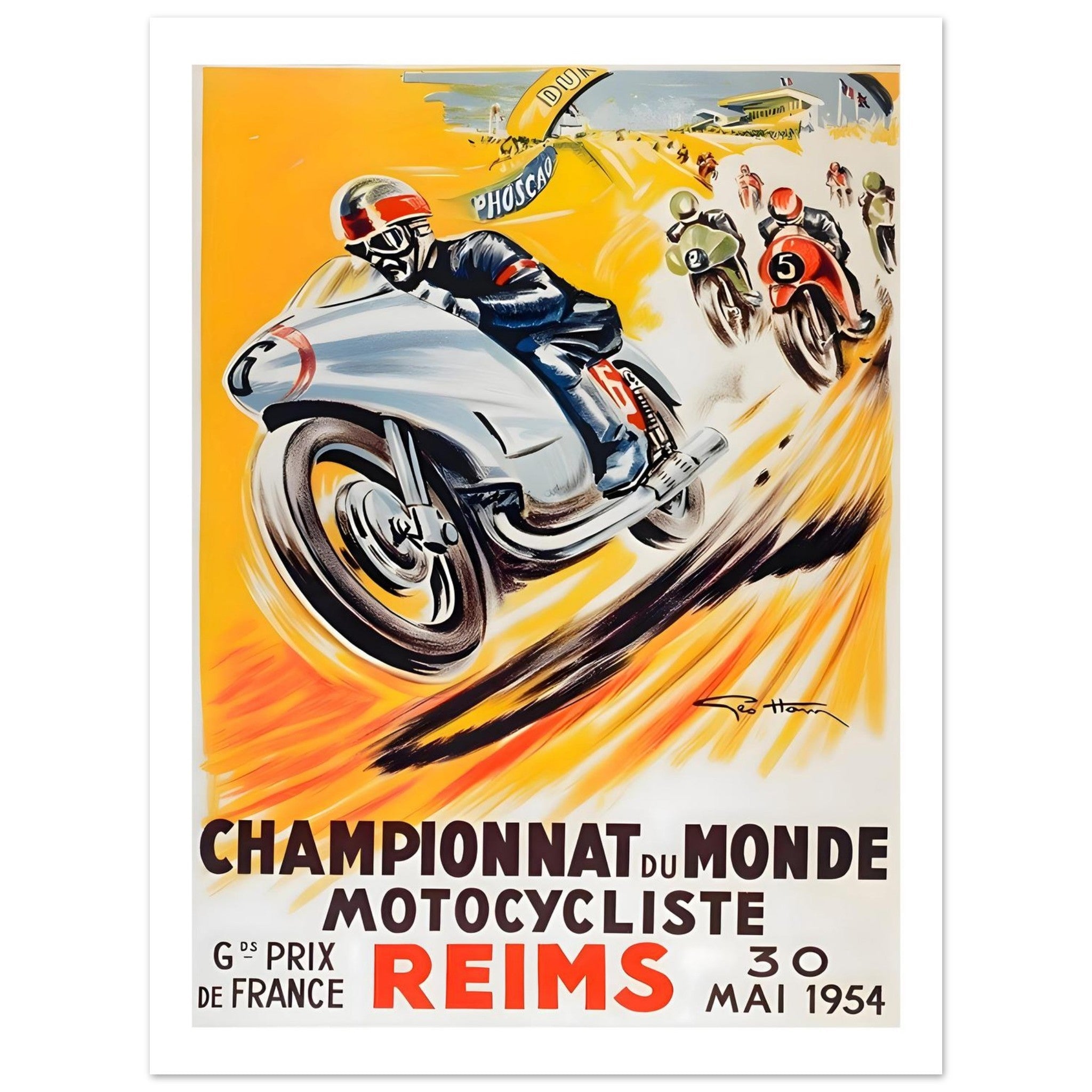 1954 French Grand Prix Reims Motorcycle Racing Poster - Transit Art