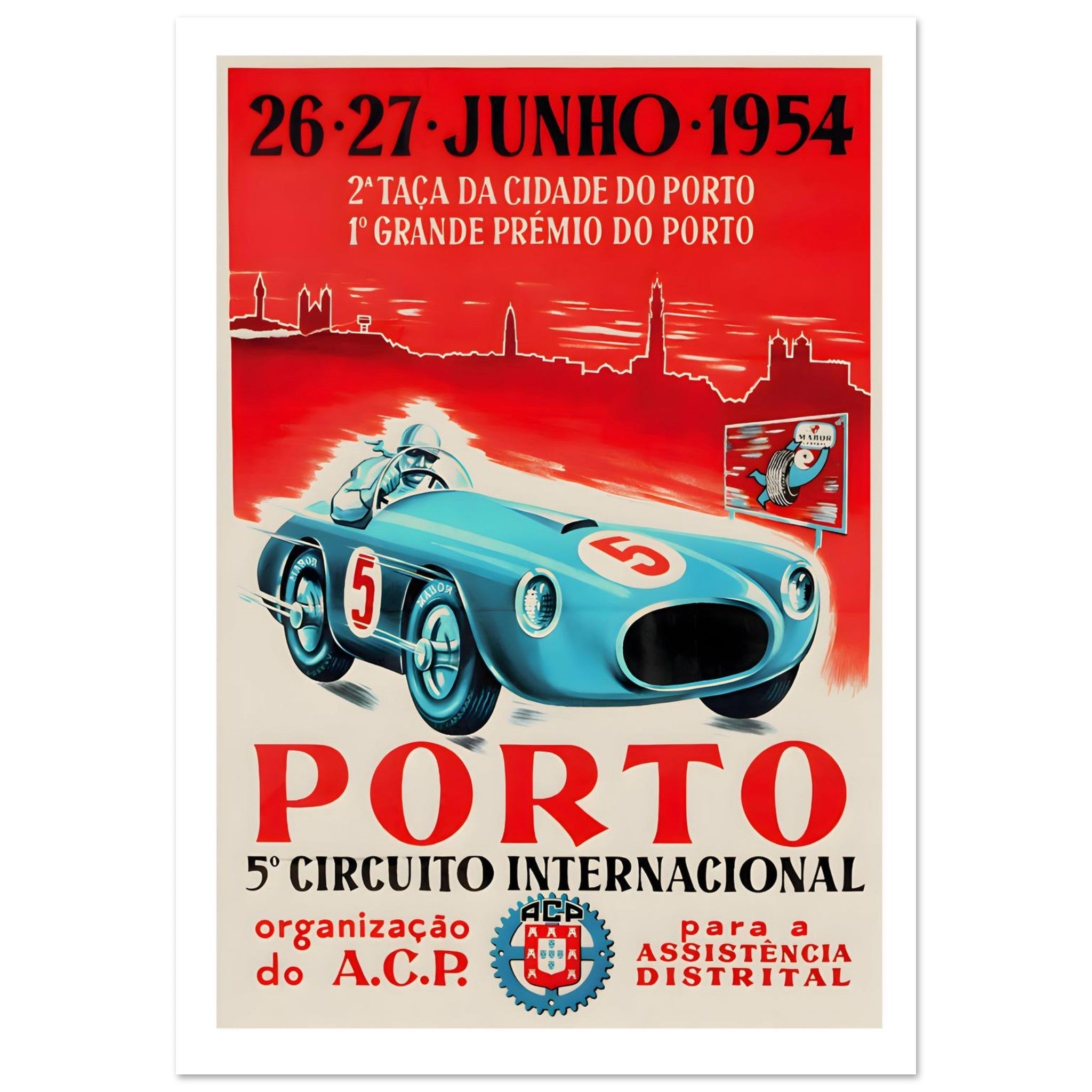 1954 Porto 5º Circuito Internacional Racing Poster - Transit Art