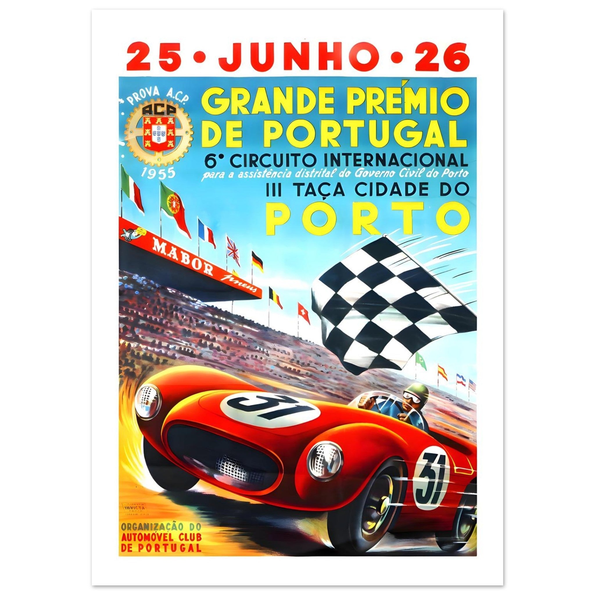 1955 Grande Prêmio de Portugal Porto Racing Poster - Transit Art