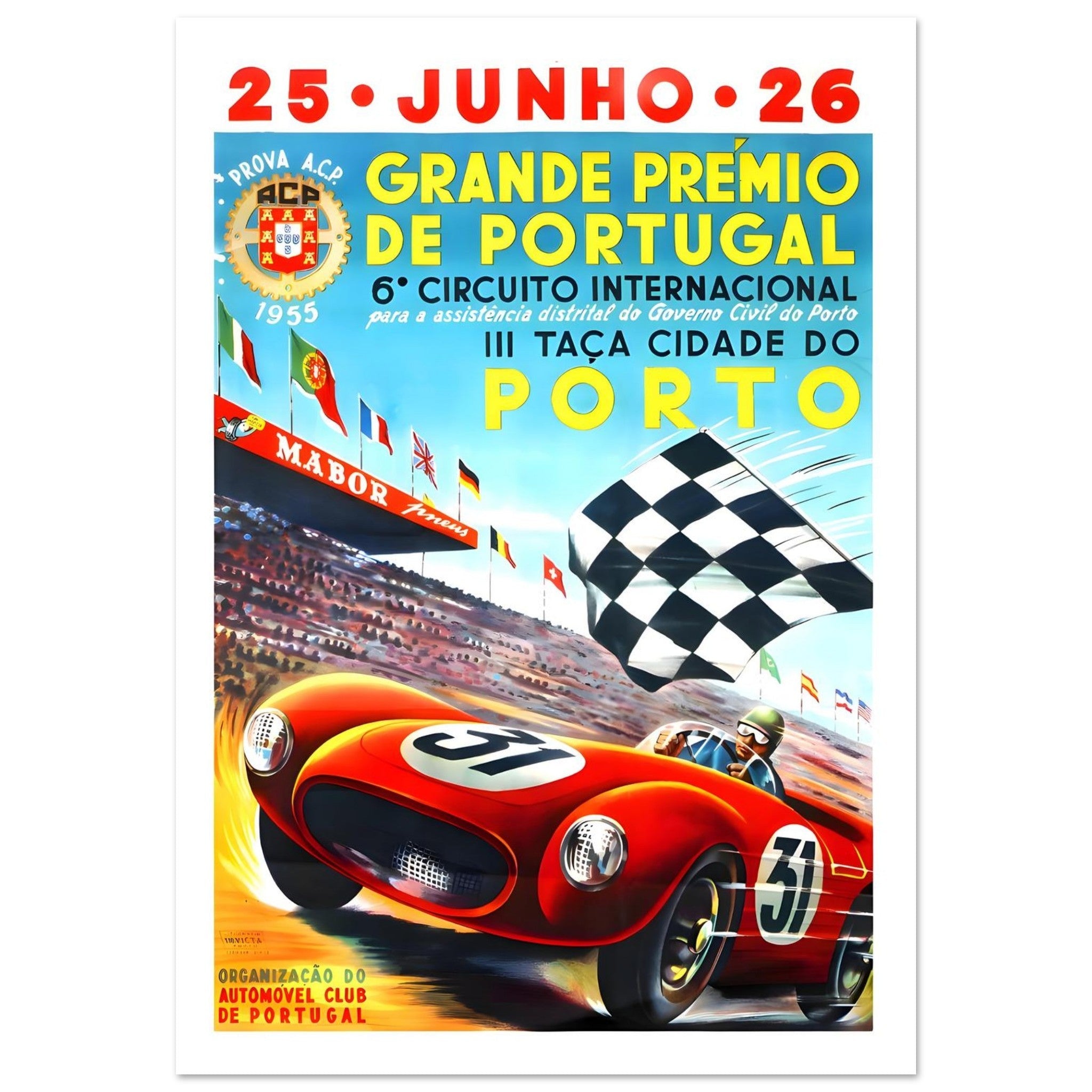 1955 Grande Prêmio de Portugal Porto Racing Poster - Transit Art