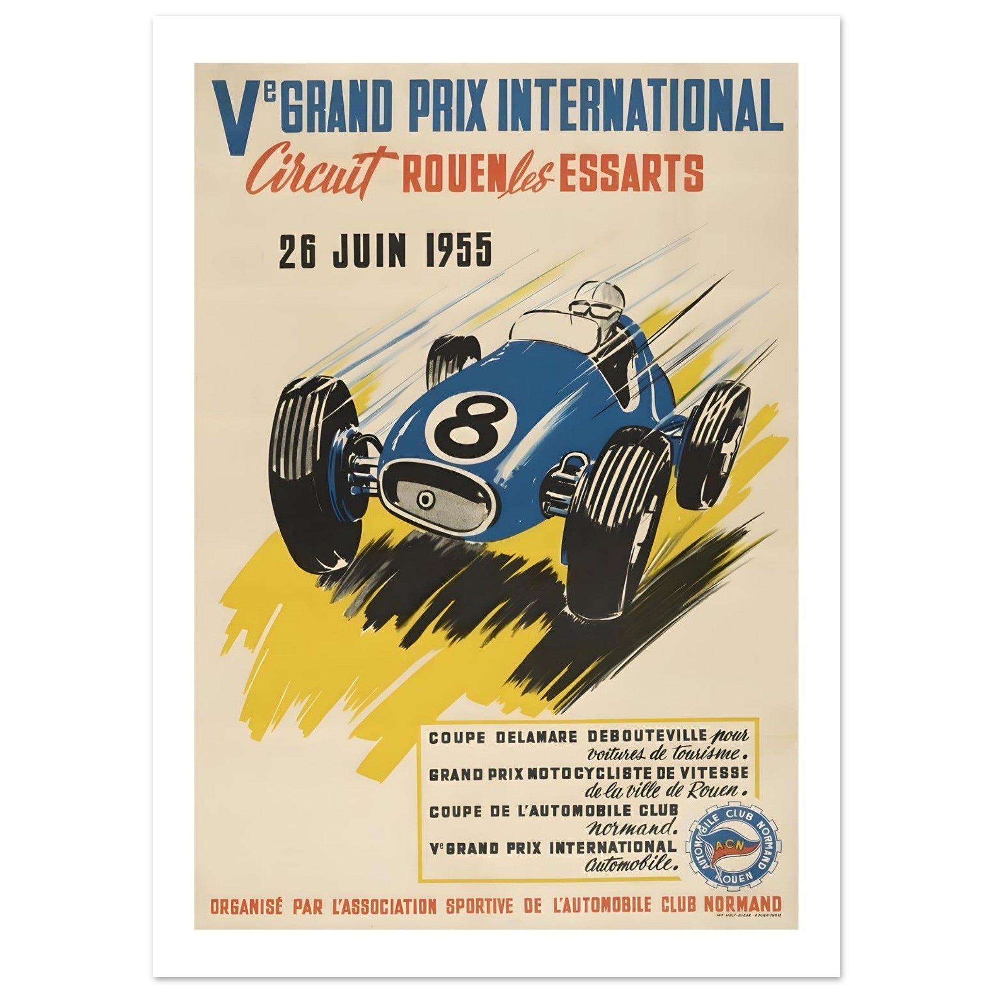 1955 Rouen - les - Essarts Grands Prix International Poster - Transit Art
