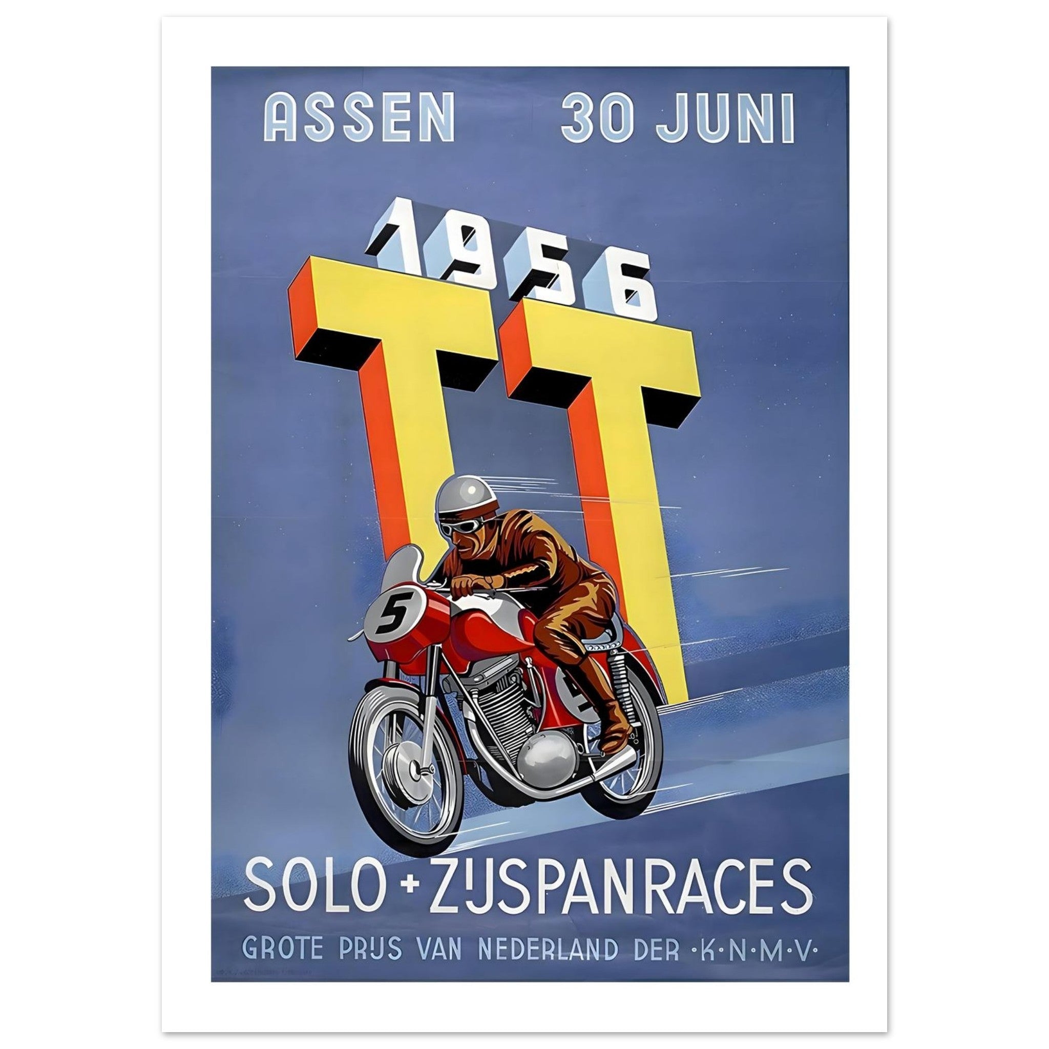 1956 Assen TT Motorcycle Race Poster - Transit Art