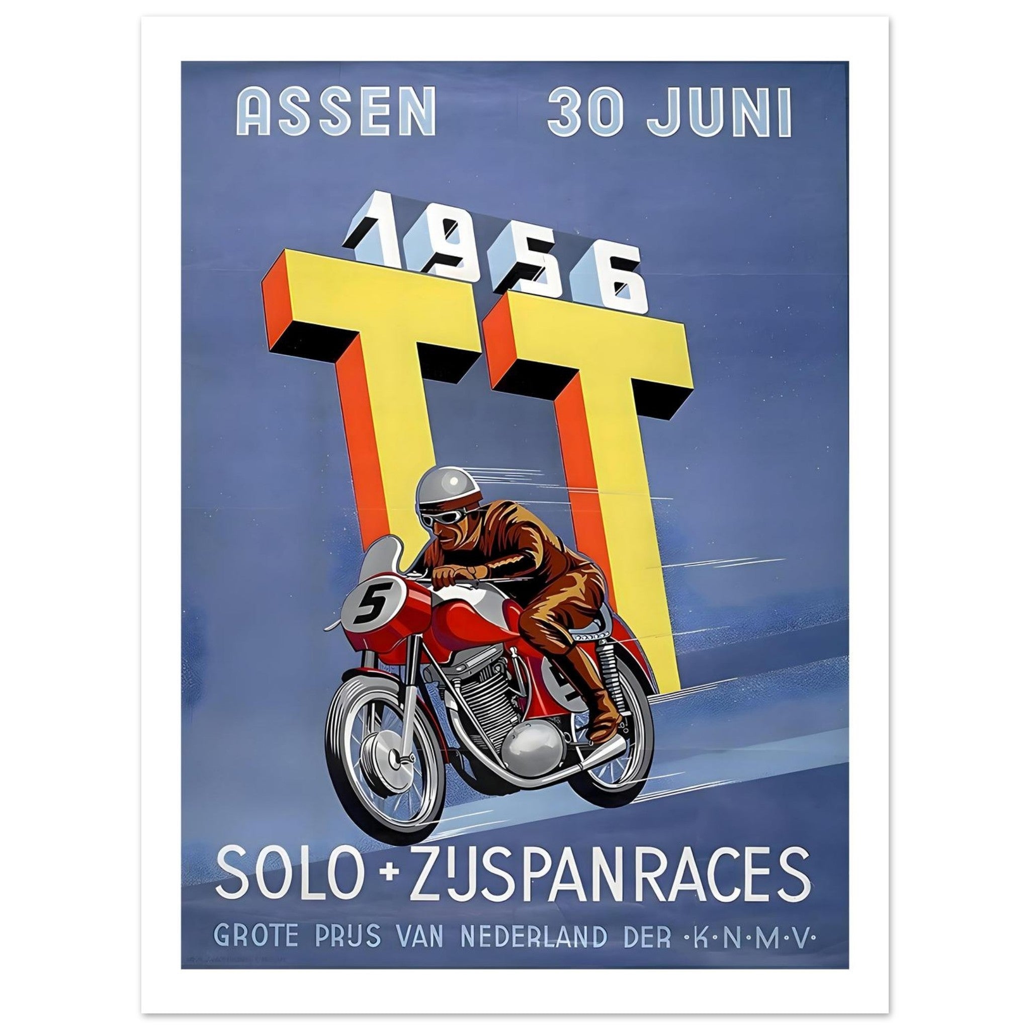 1956 Assen TT Motorcycle Race Poster - Transit Art