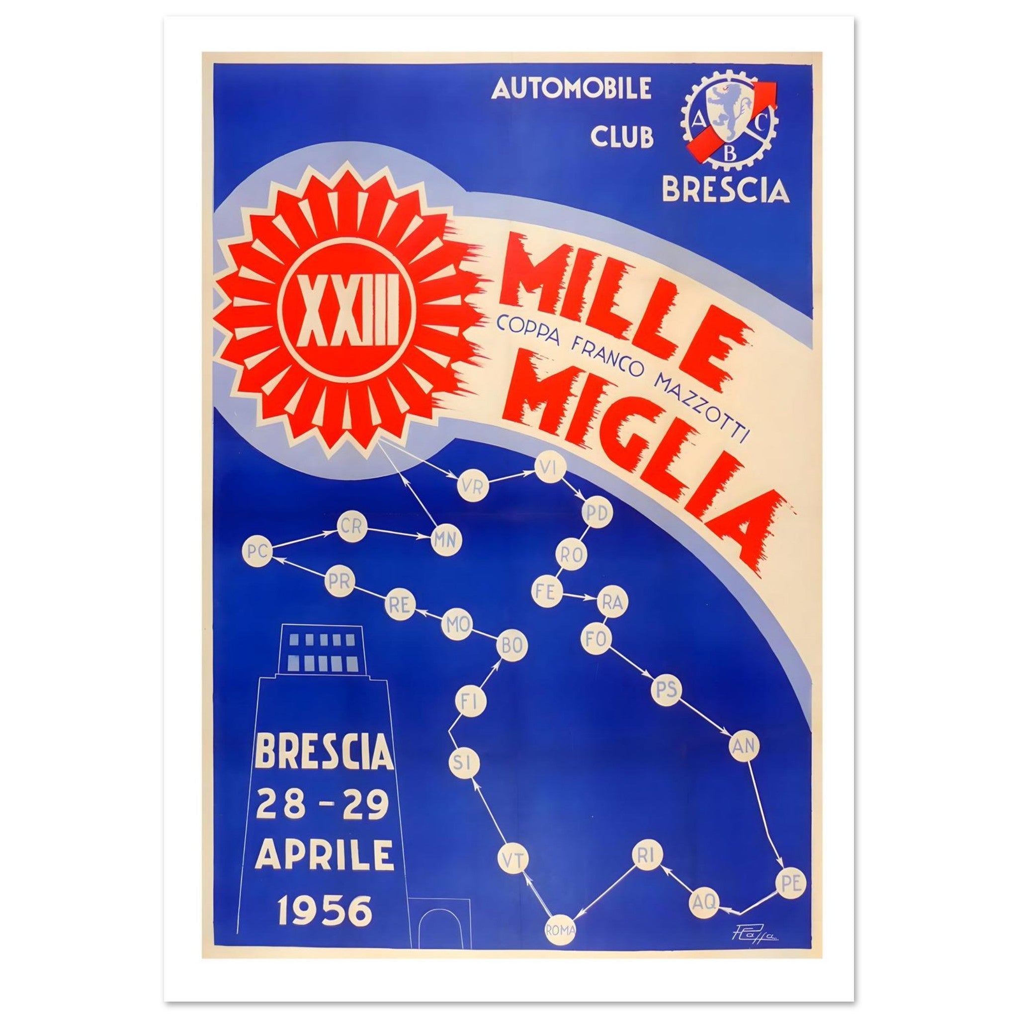 1956 Mille Miglia Brescia Route Poster - Transit Art