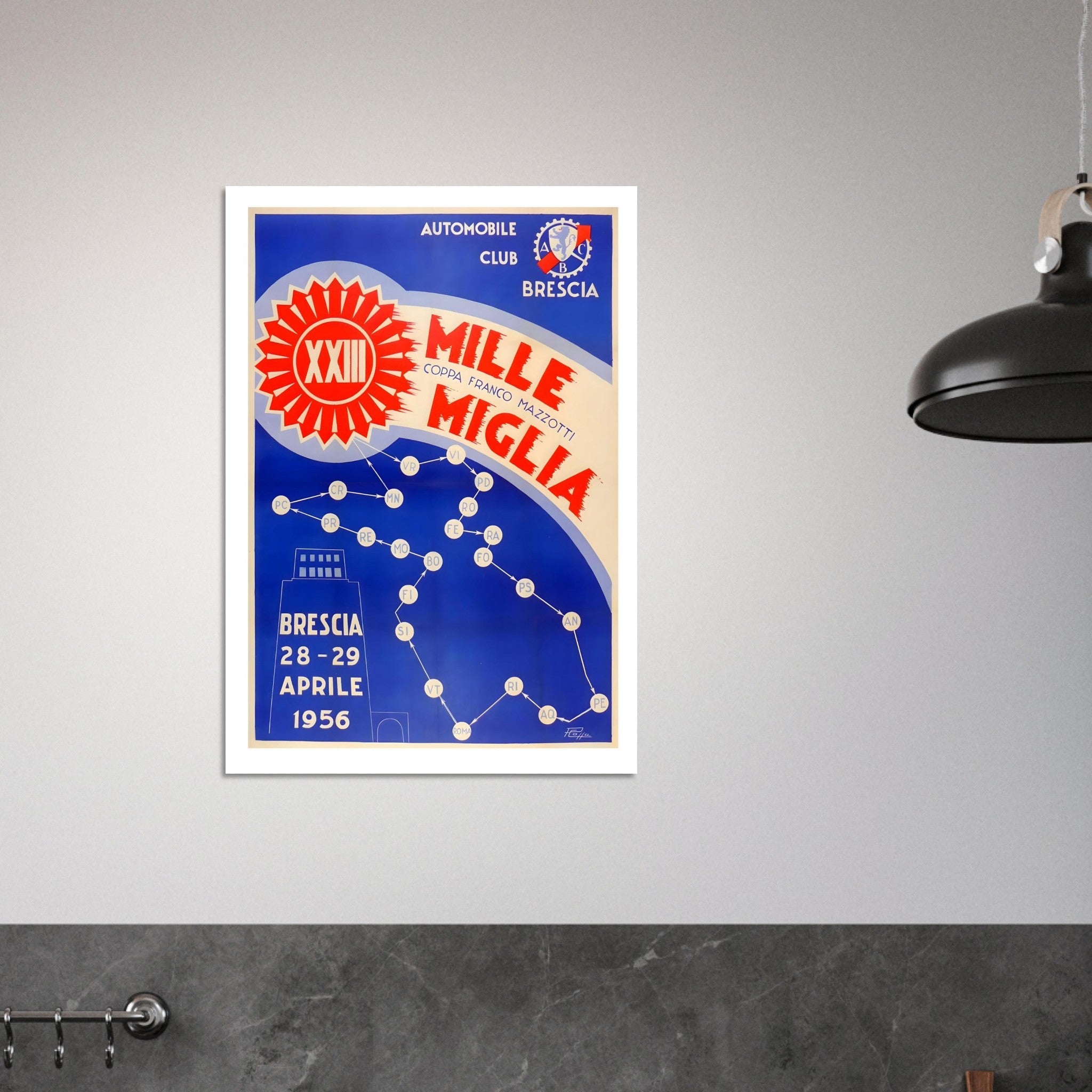 1956 Mille Miglia Brescia Route Poster - Transit Art