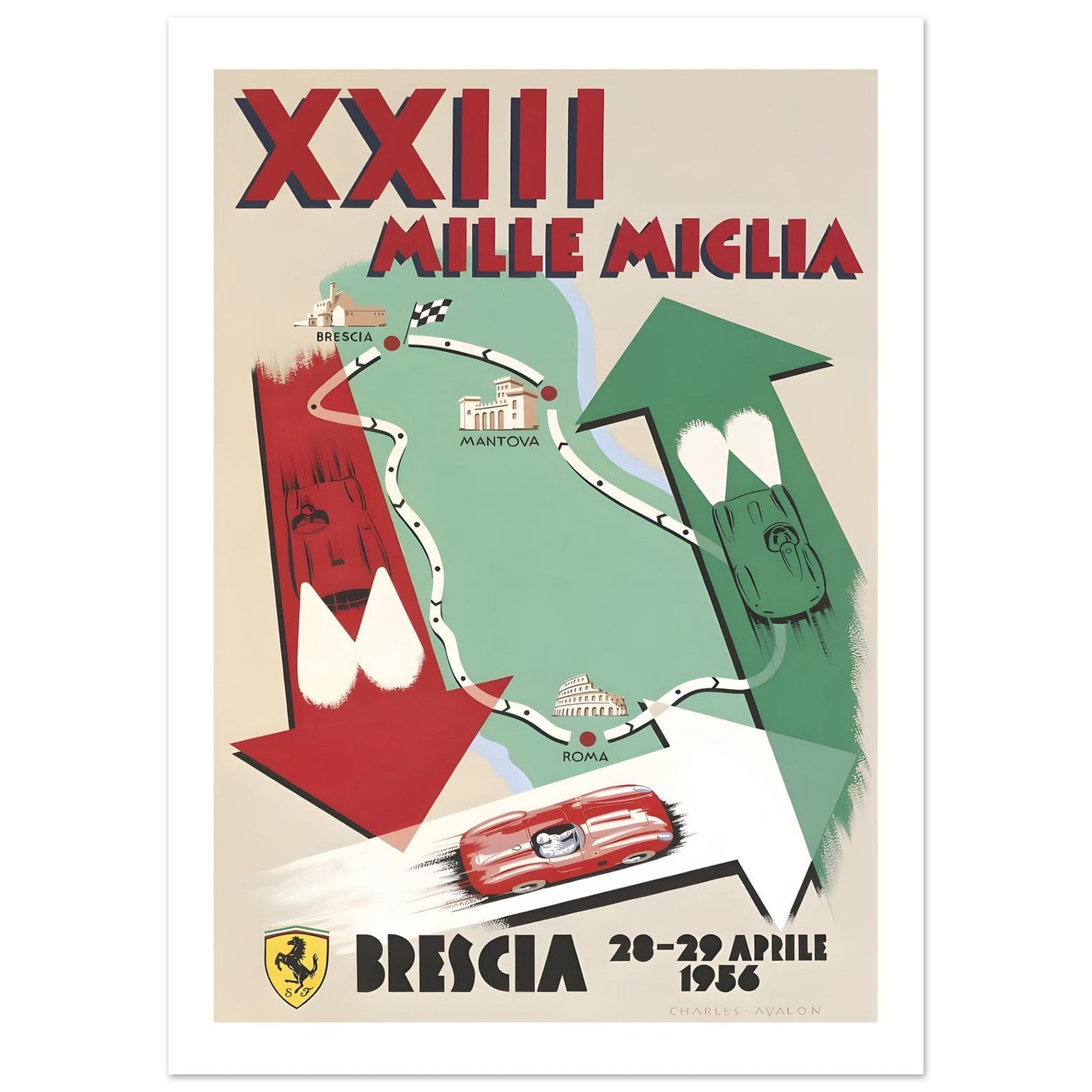 1956 Mille Miglia XXIII Brescia Poster - Transit Art