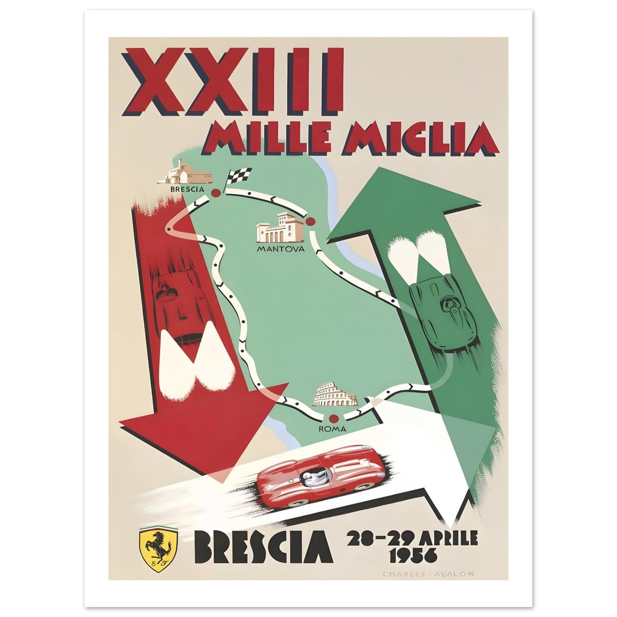1956 Mille Miglia XXIII Brescia Poster - Transit Art