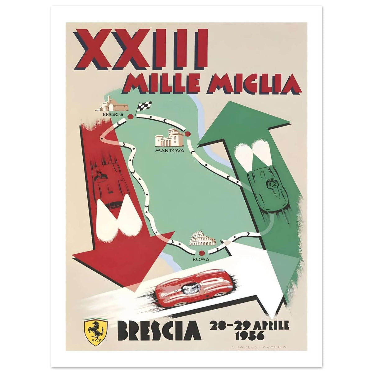 1956 Mille Miglia XXIII Brescia Poster - Transit Art