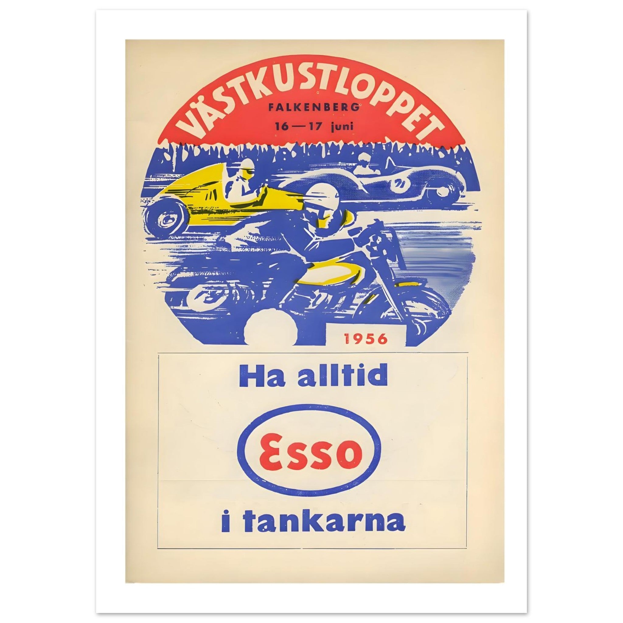 1956 Västkustloppet Falkenberg Esso Racing Poster - Transit Art