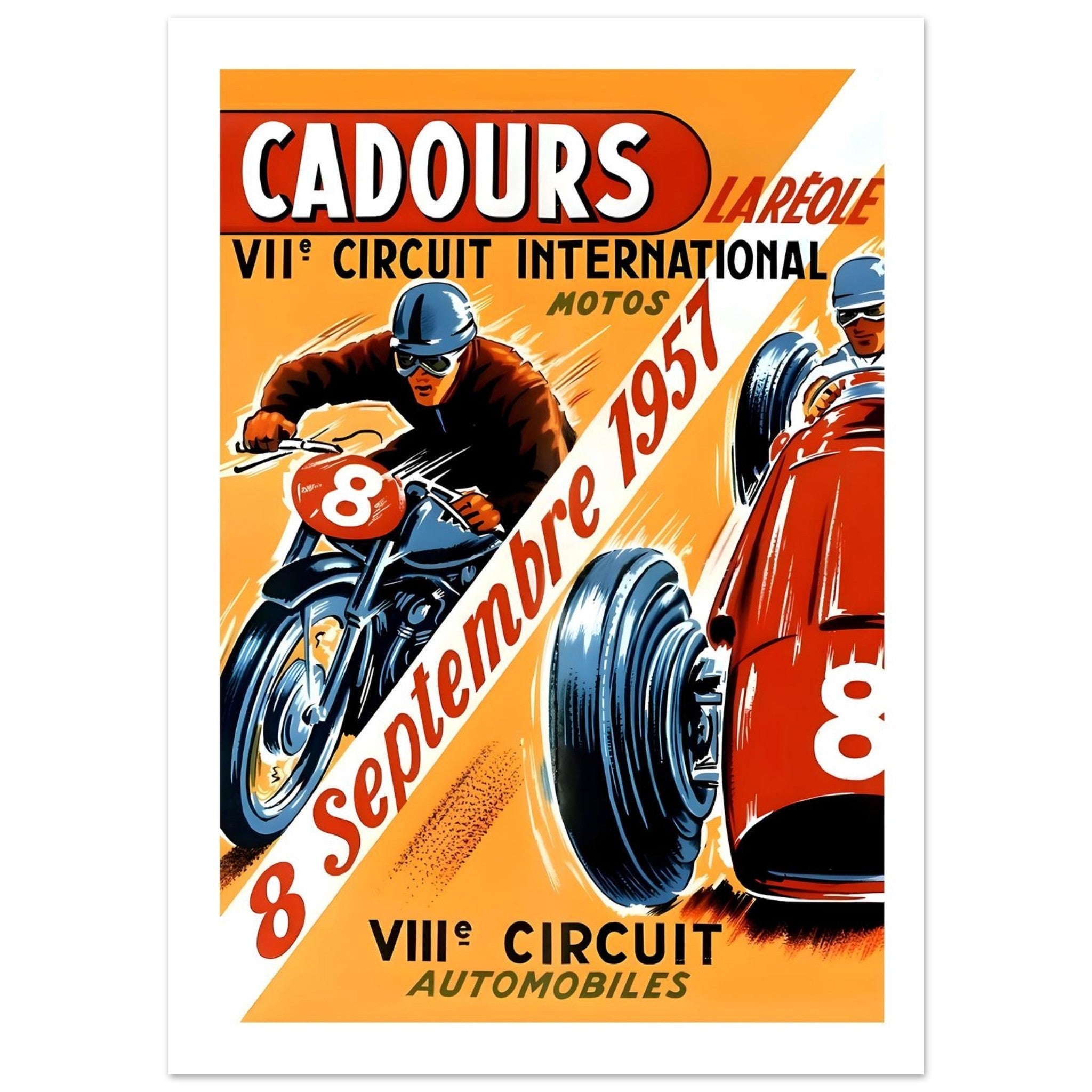 1957 Cadours International Circuit Motos & Automobiles Poster - Transit Art