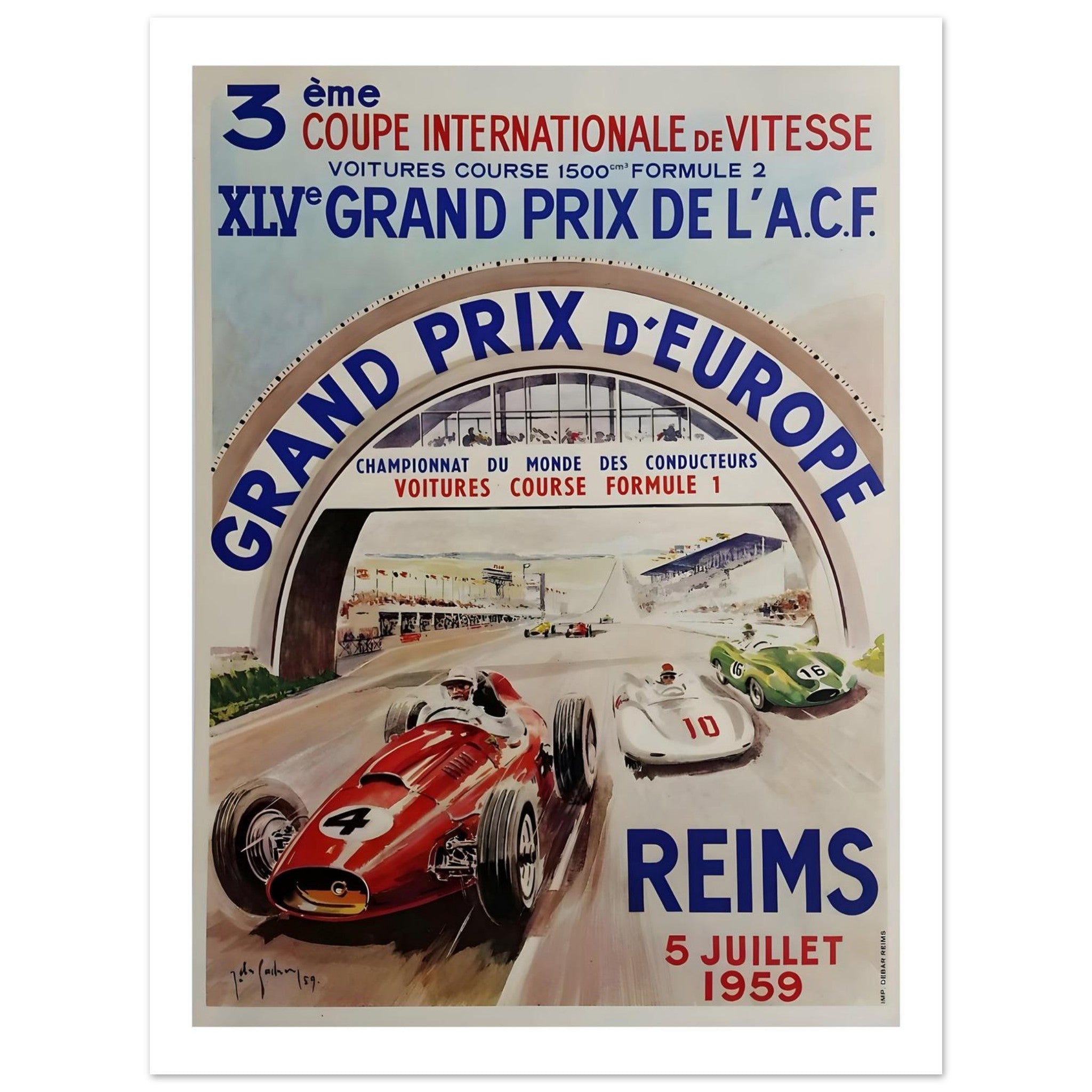 1959 Grand Prix d’Europe Reims Poster - Transit Art