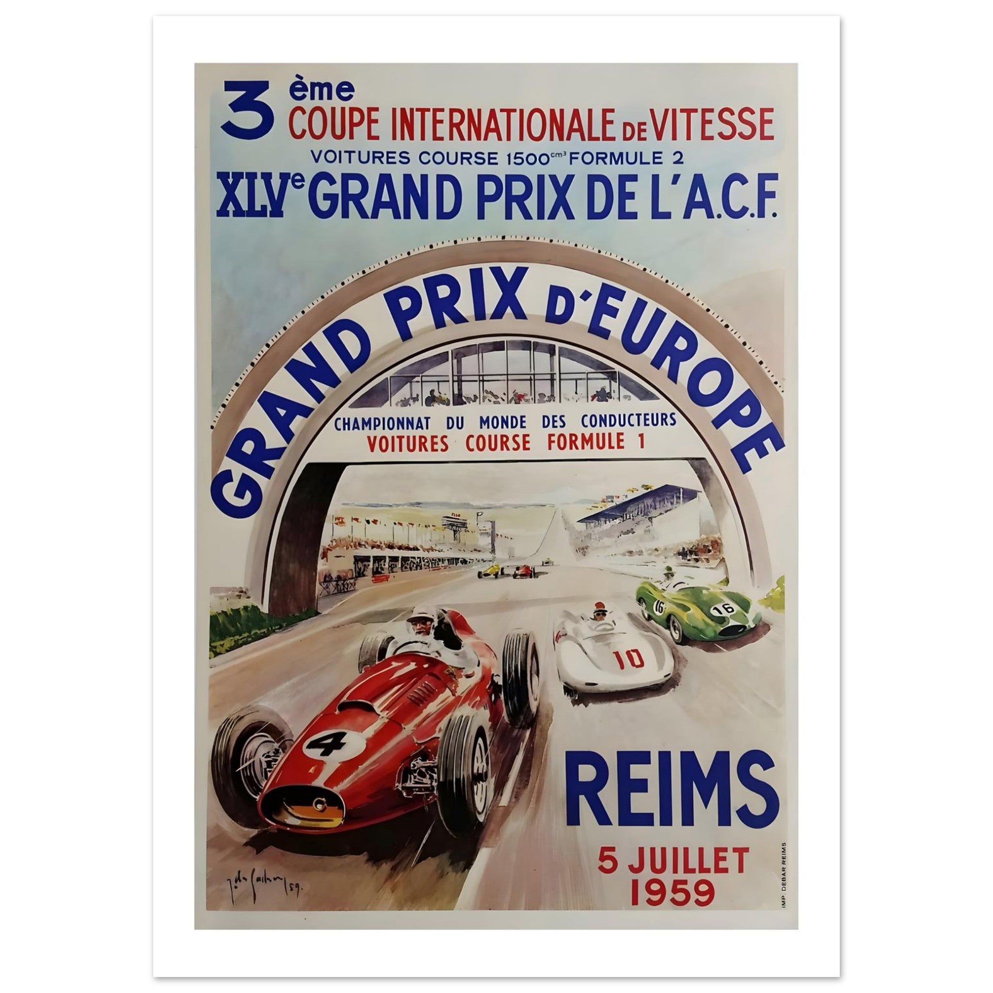 1959 Grand Prix d’Europe Reims Poster - Transit Art