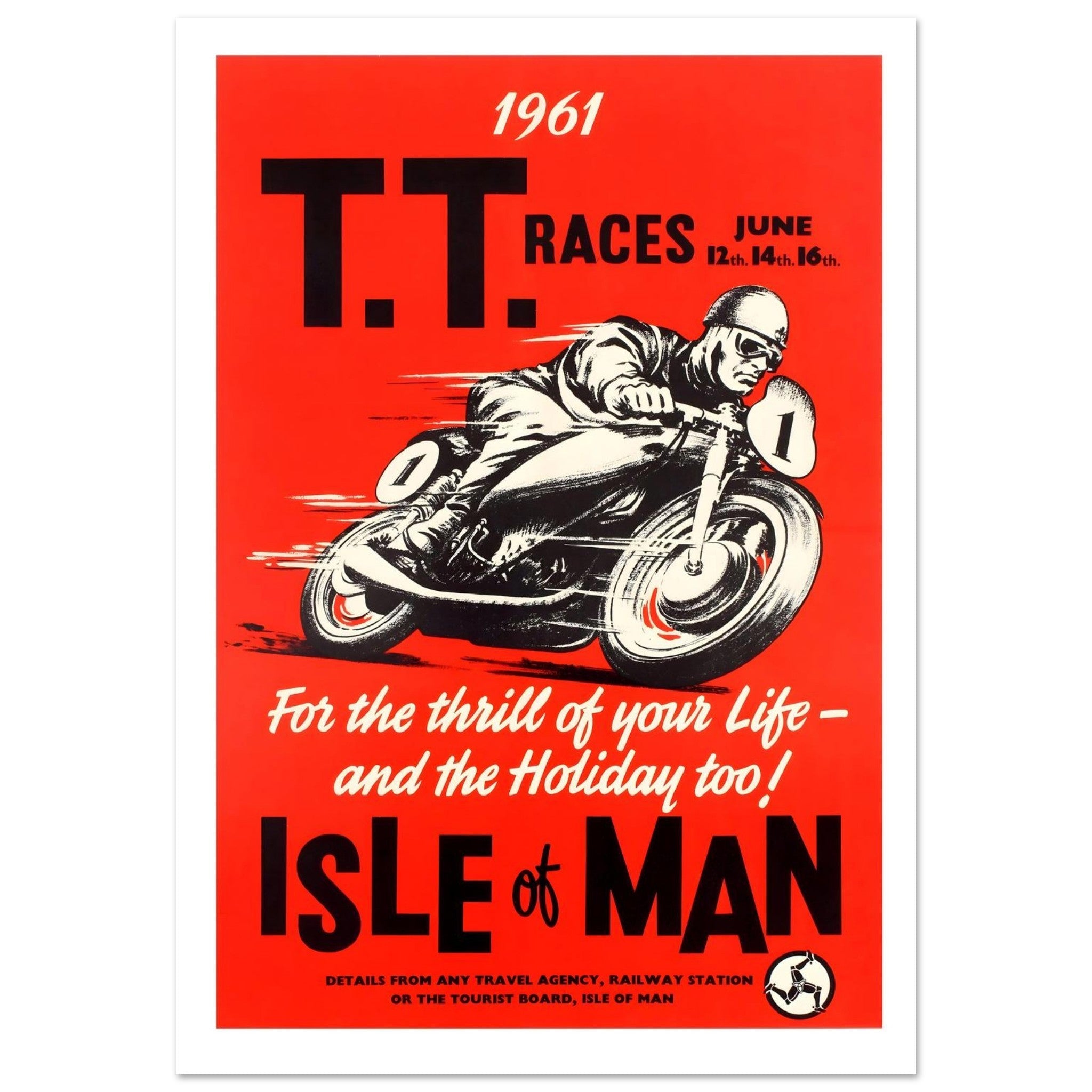 1961 Isle of Man TT Motorcycle Races Poster - Transit Art