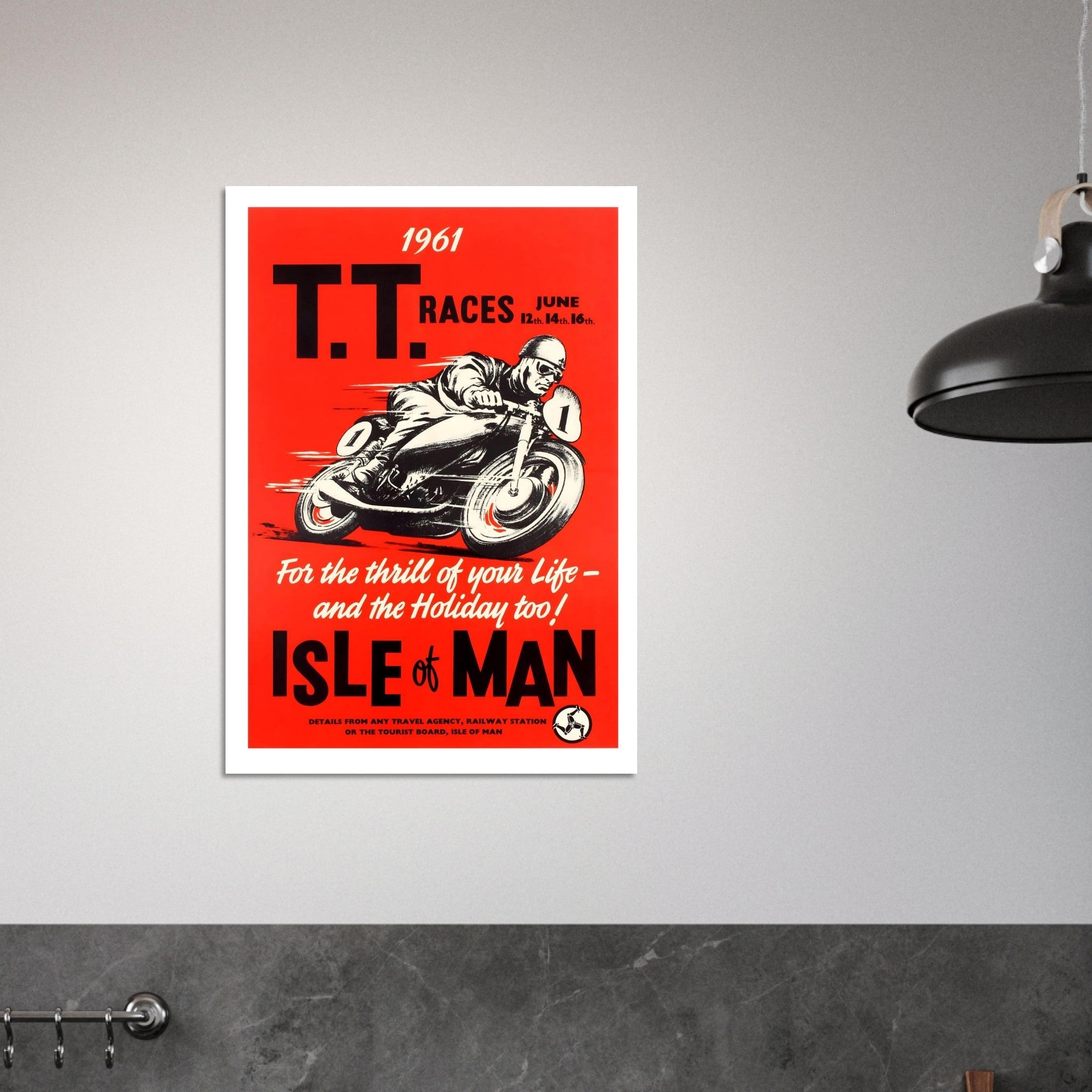 1961 Isle of Man TT Motorcycle Races Poster - Transit Art