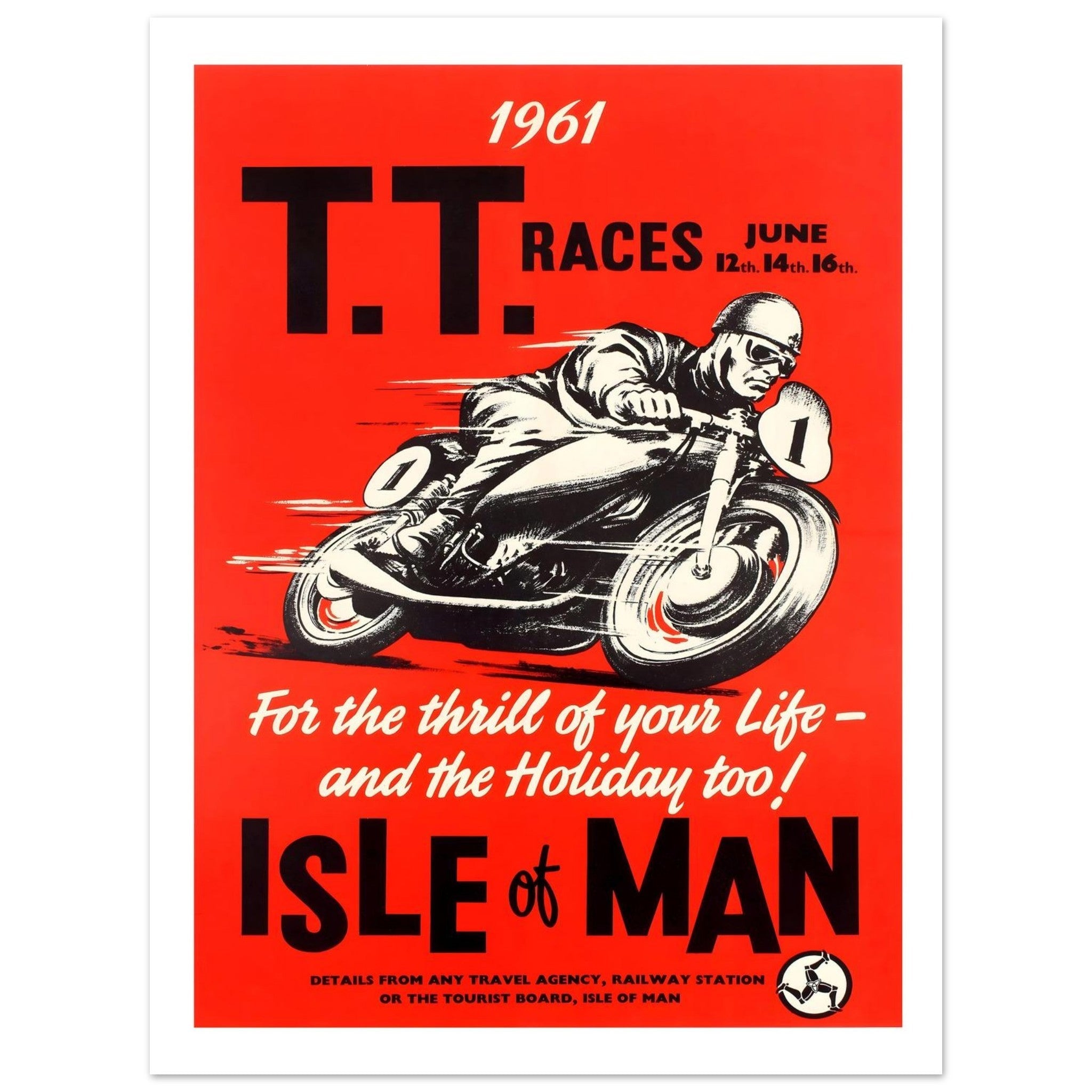 1961 Isle of Man TT Motorcycle Races Poster - Transit Art