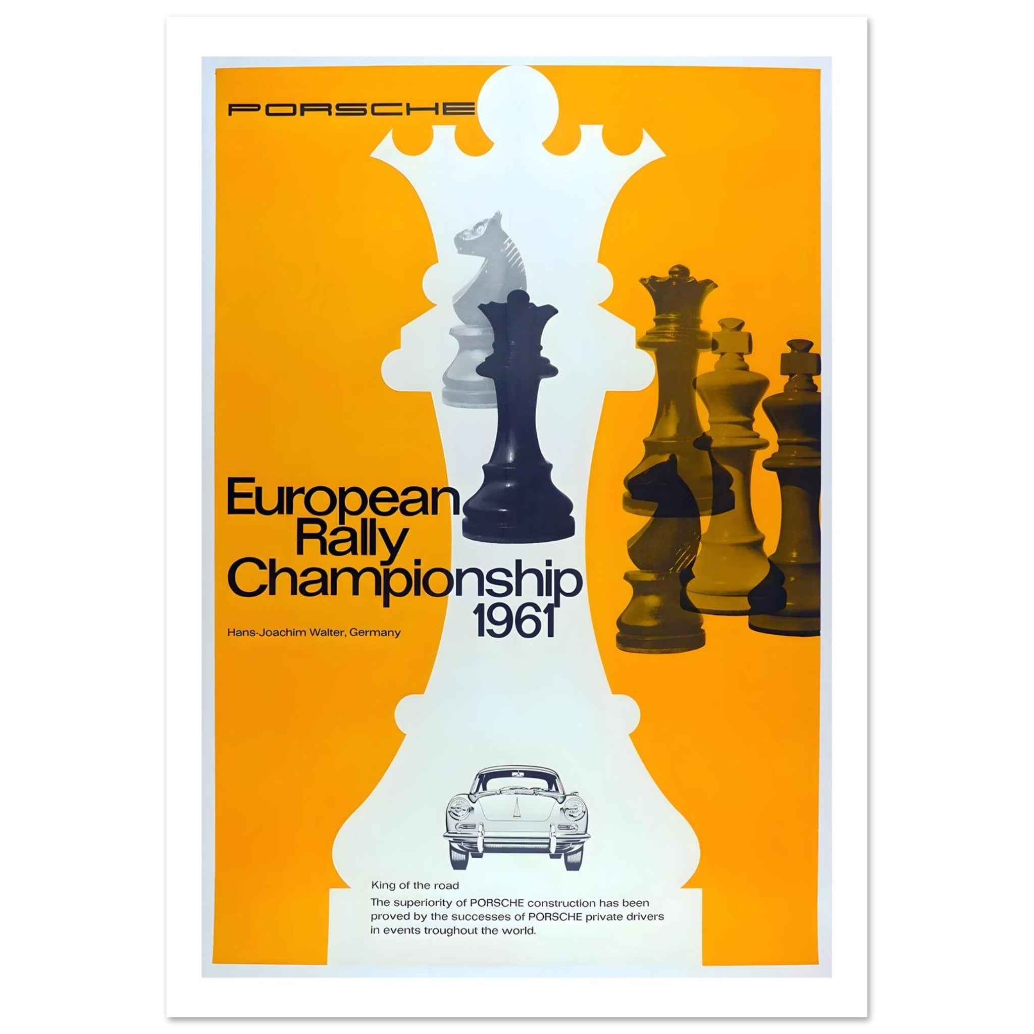 1961 Porsche European Rally Championship Chess Poster - Transit Art