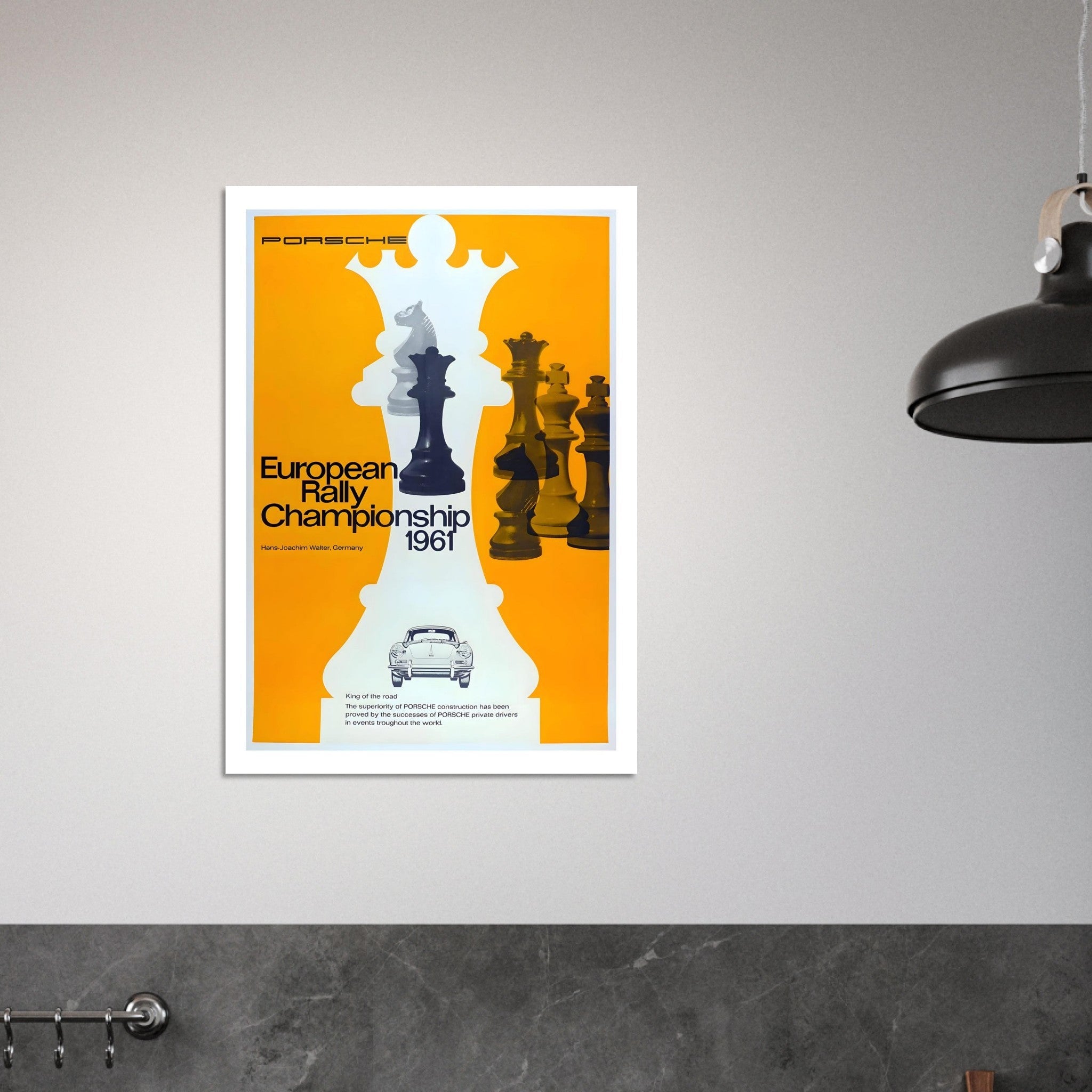 1961 Porsche European Rally Championship Chess Poster - Transit Art