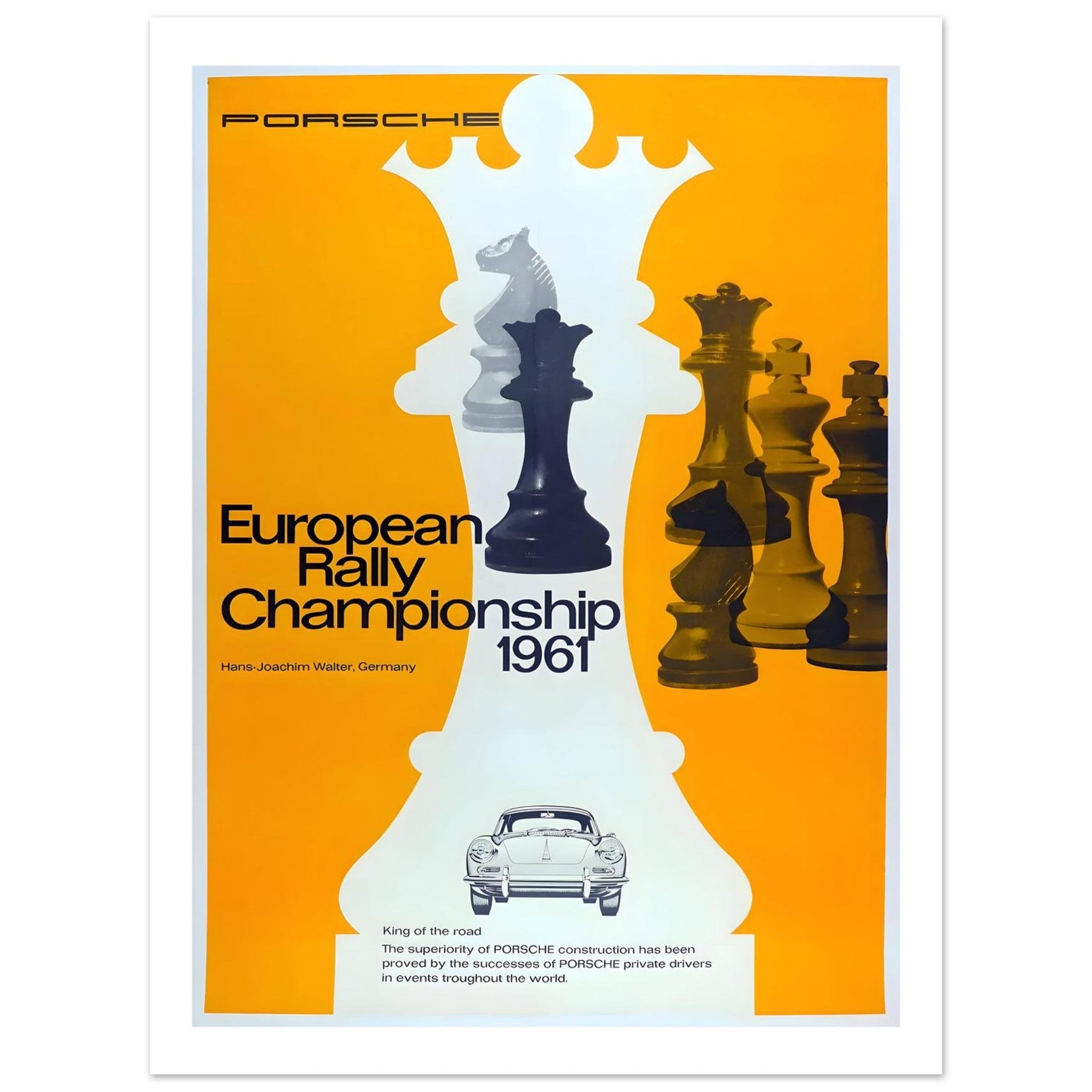 1961 Porsche European Rally Championship Chess Poster - Transit Art