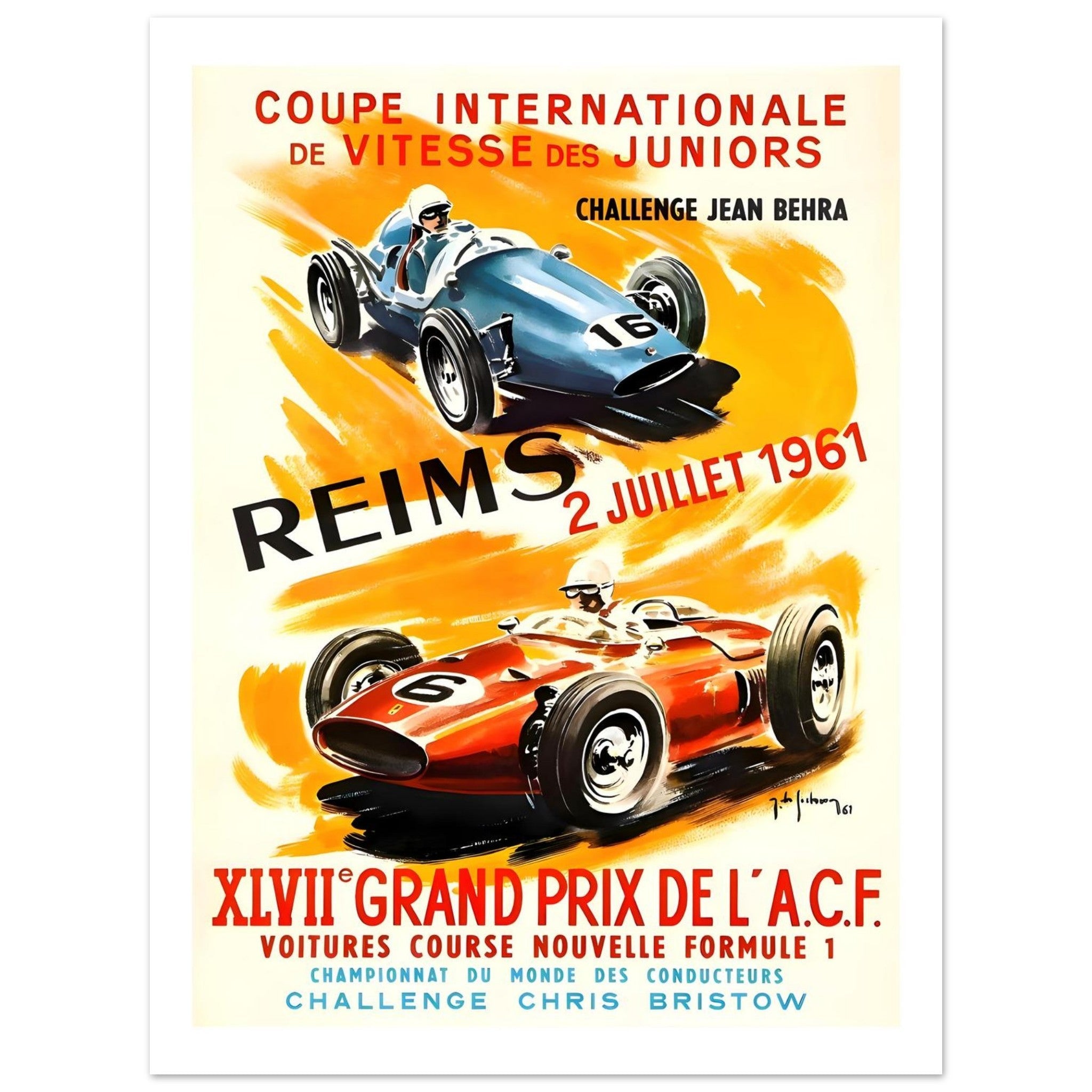 1961 Reims Grand Prix Juniors Racing Poster - Transit Art
