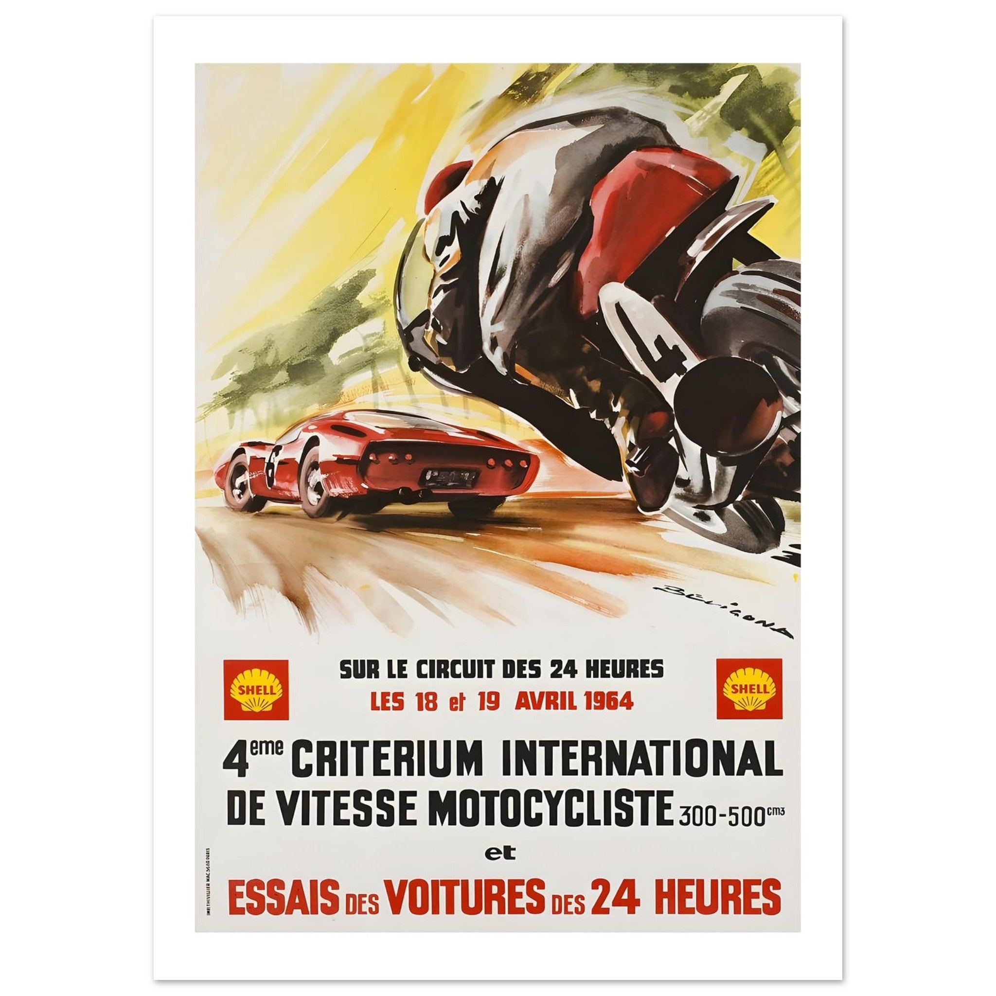 1964 Le Mans Motorcycle and Sports Car Trials Poster - Transit Art