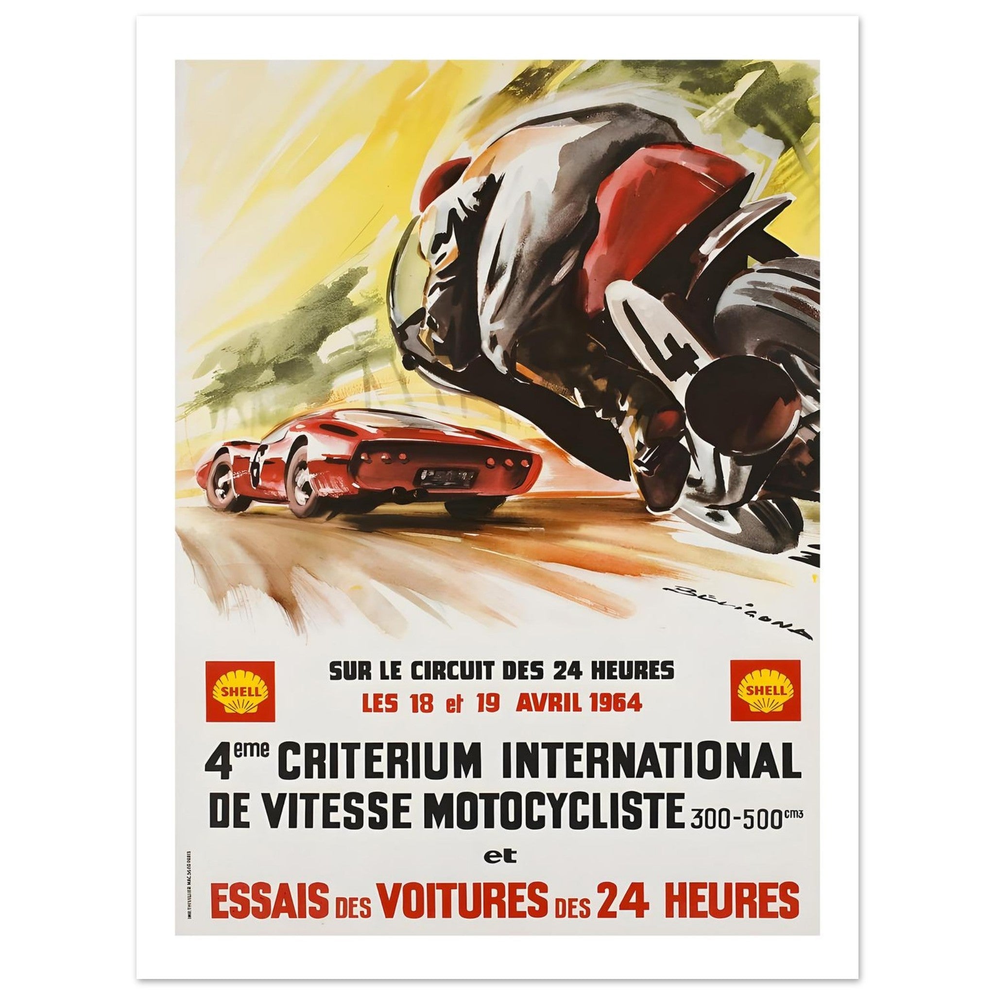 1964 Le Mans Motorcycle and Sports Car Trials Poster - Transit Art