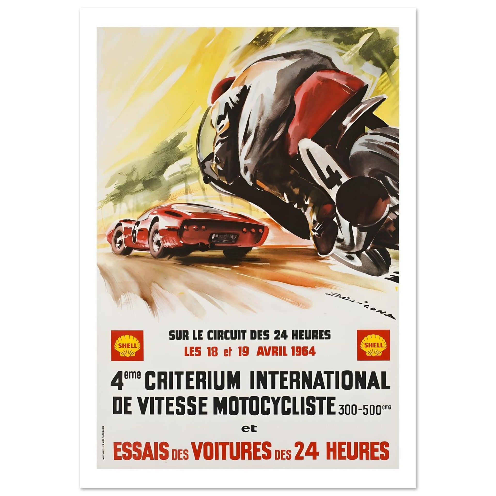 1964 Le Mans Motorcycle and Sports Car Trials Poster - Transit Art