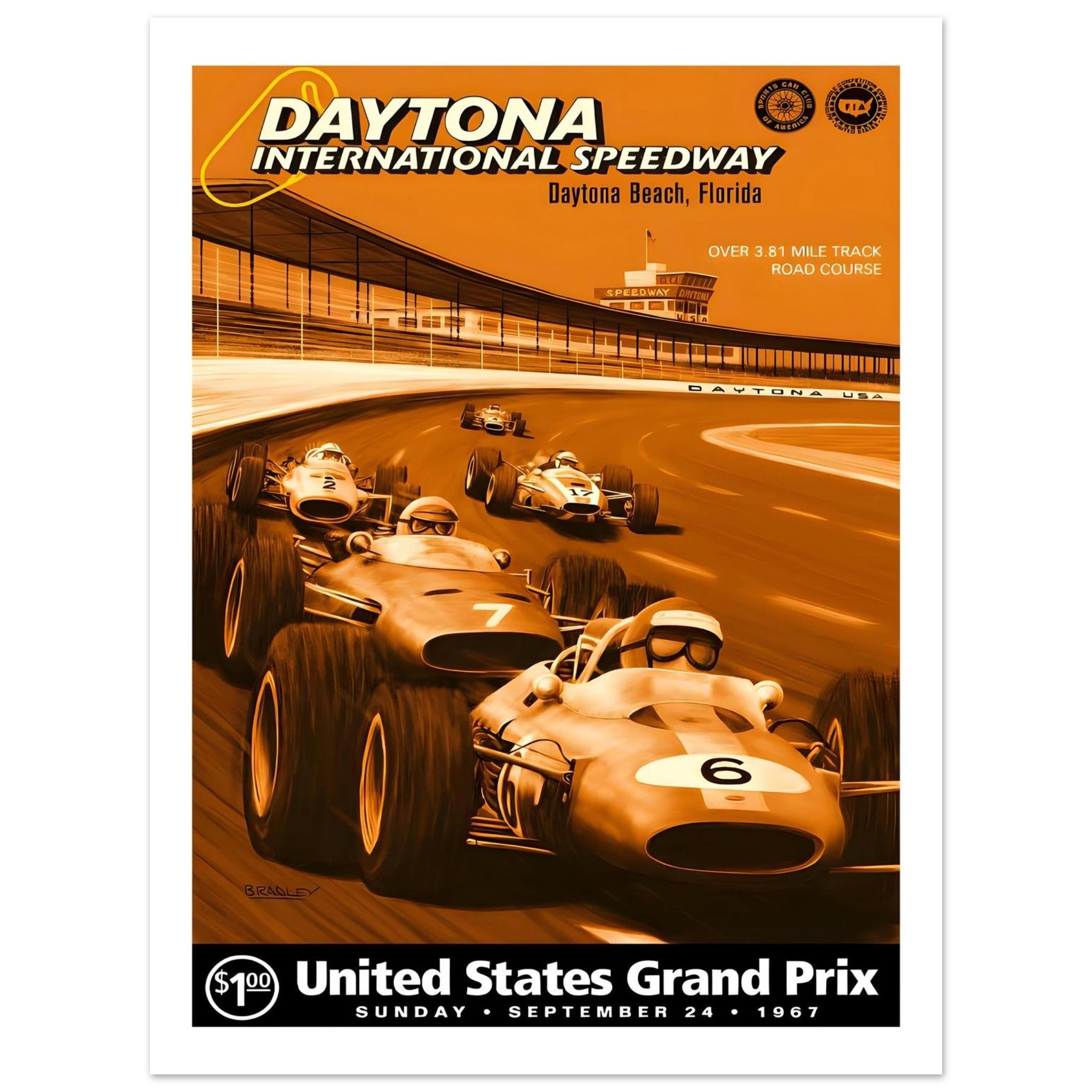 1967 United States Grand Prix at Daytona International Speedway Poster - Transit Art