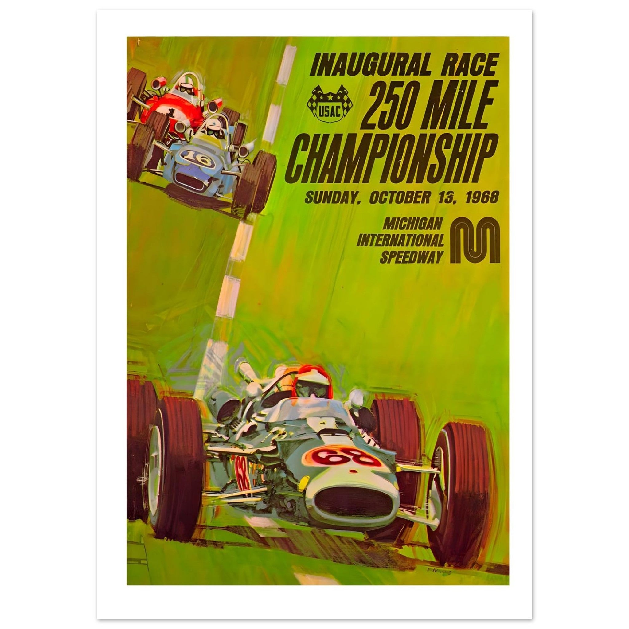 1968 Michigan 250 Mile Championship Inaugural Race Poster - Transit Art